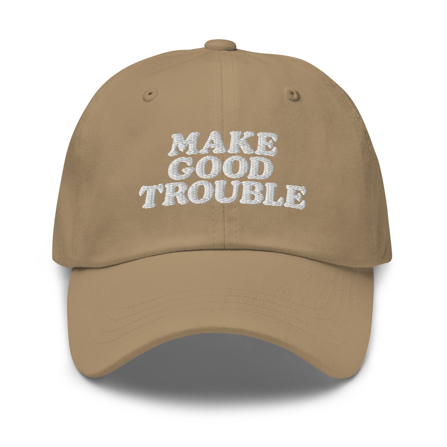 Front view of the John Lewis "Make Good Trouble" Quote Social Justice Dad Hat