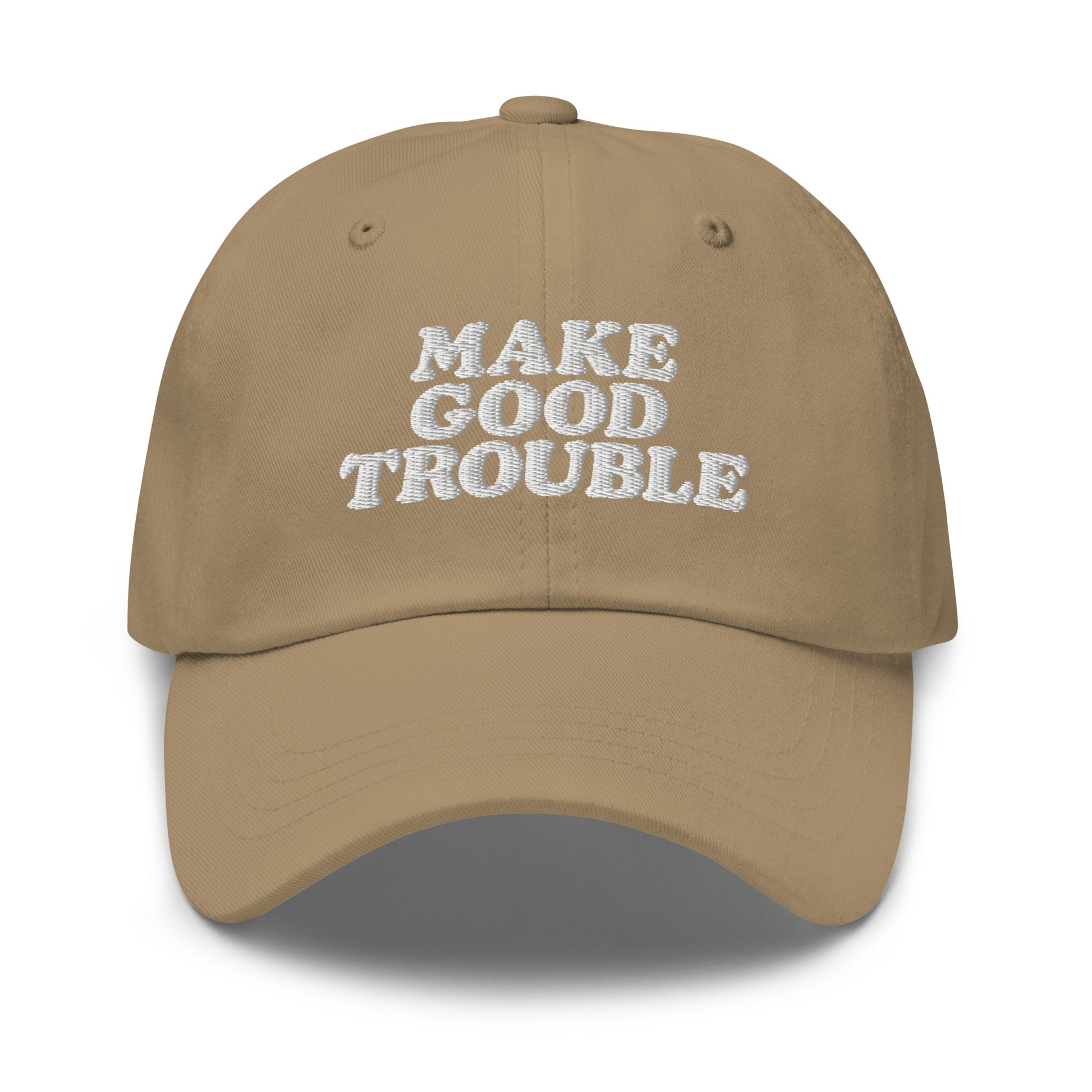 Front view of the John Lewis "Make Good Trouble" Quote Social Justice Dad Hat
