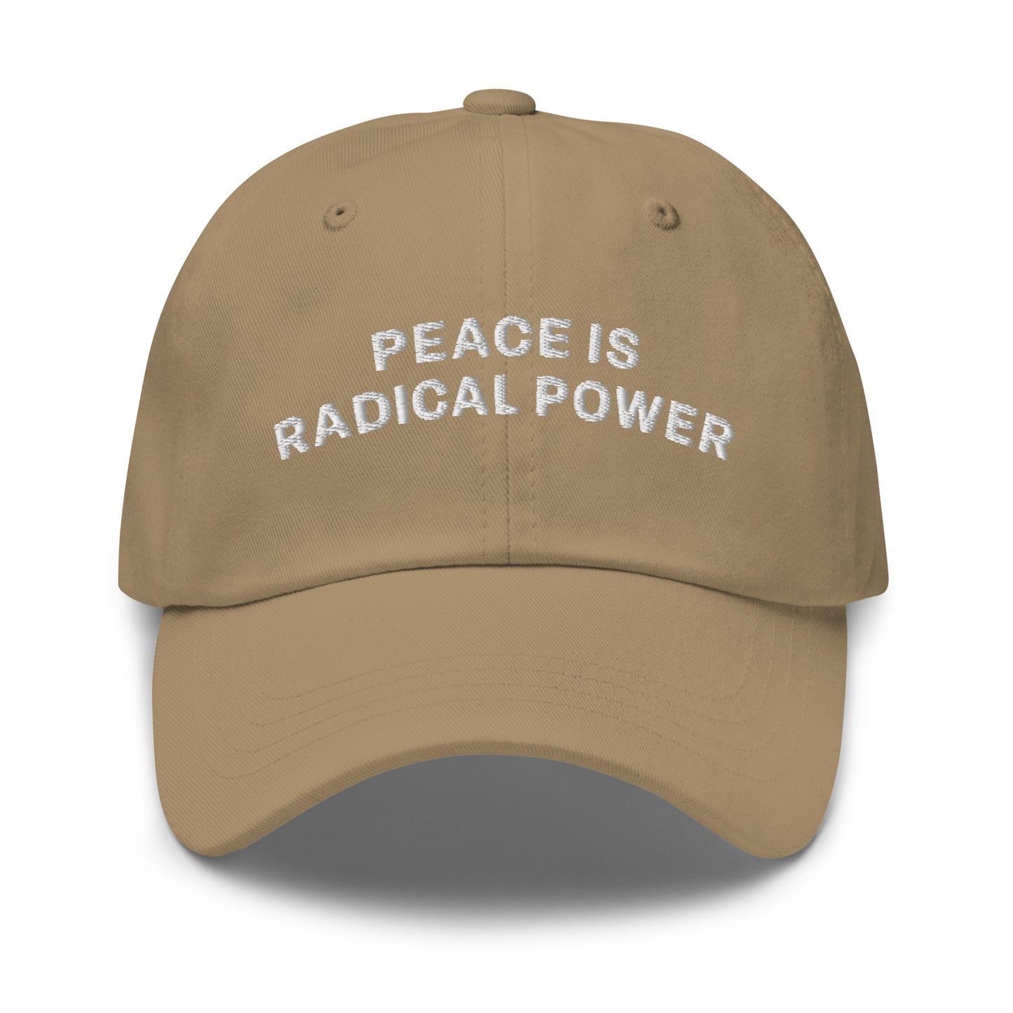 Front view of the "Peace Is Radical Power" Anti-War Dad Hat