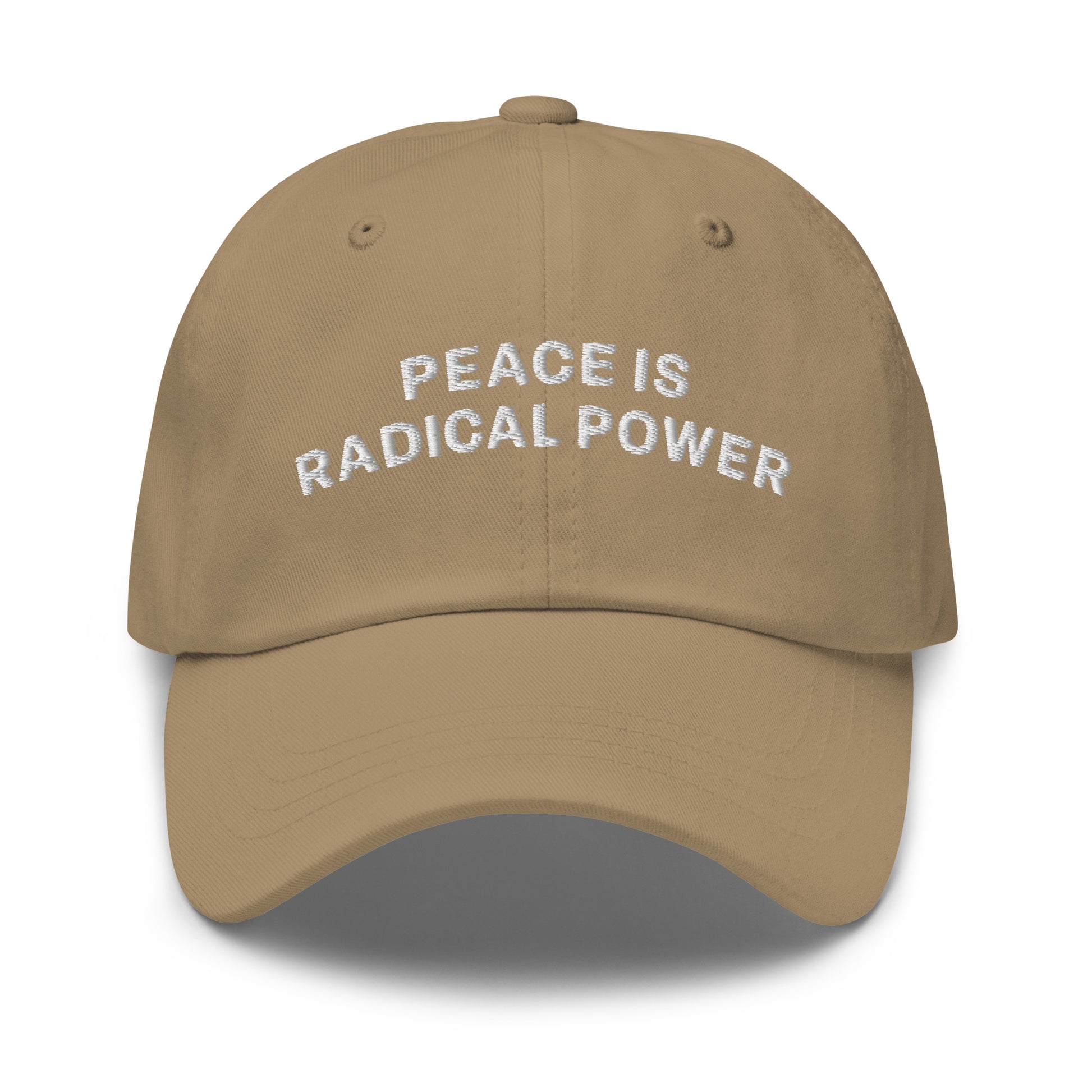 Front view of the "Peace Is Radical Power" Anti-War Dad Hat