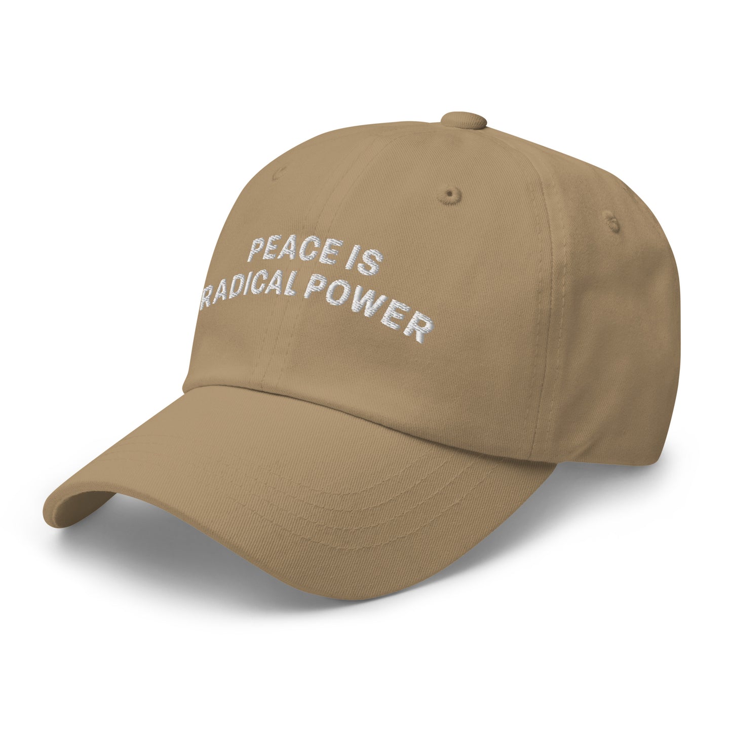 Side Front view of the "Peace Is Radical Power" Anti-War Dad Hat
