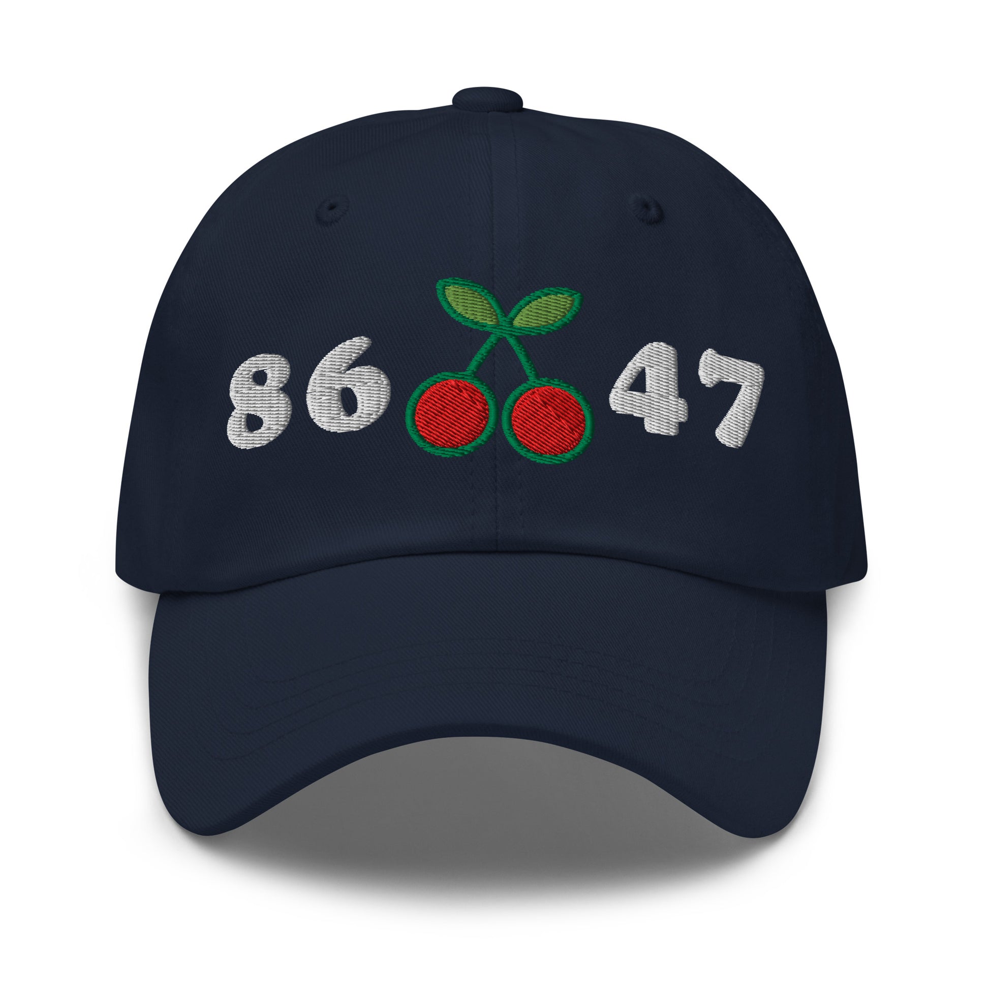 Front View Image: 8647 Cherries Anti-Trump Dad Hat – Front Embroidered Design