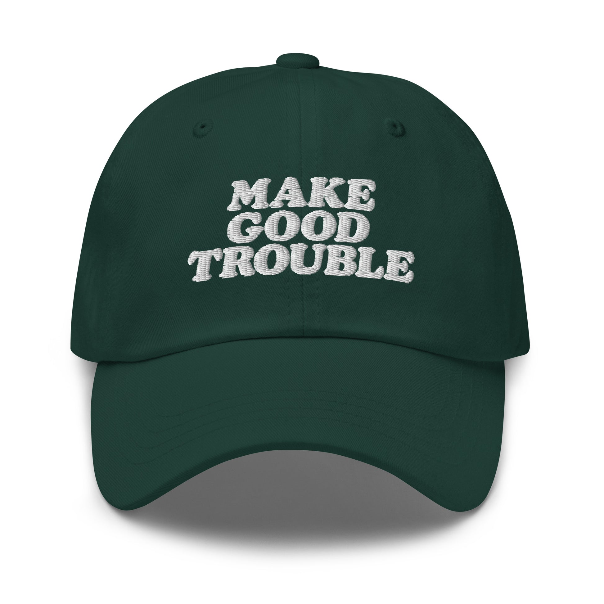 Front view of the John Lewis "Make Good Trouble" Quote Social Justice Dad Hat