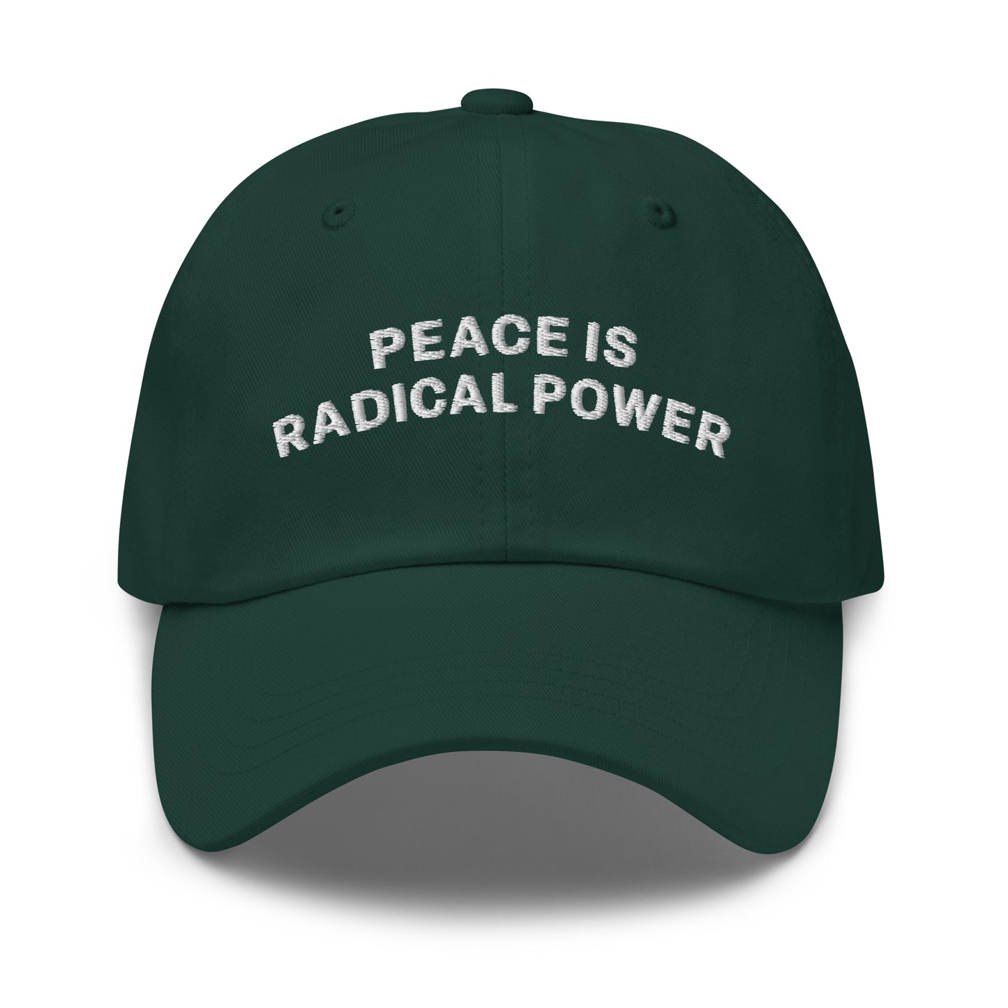 Front view of the "Peace Is Radical Power" Anti-War Dad Hat