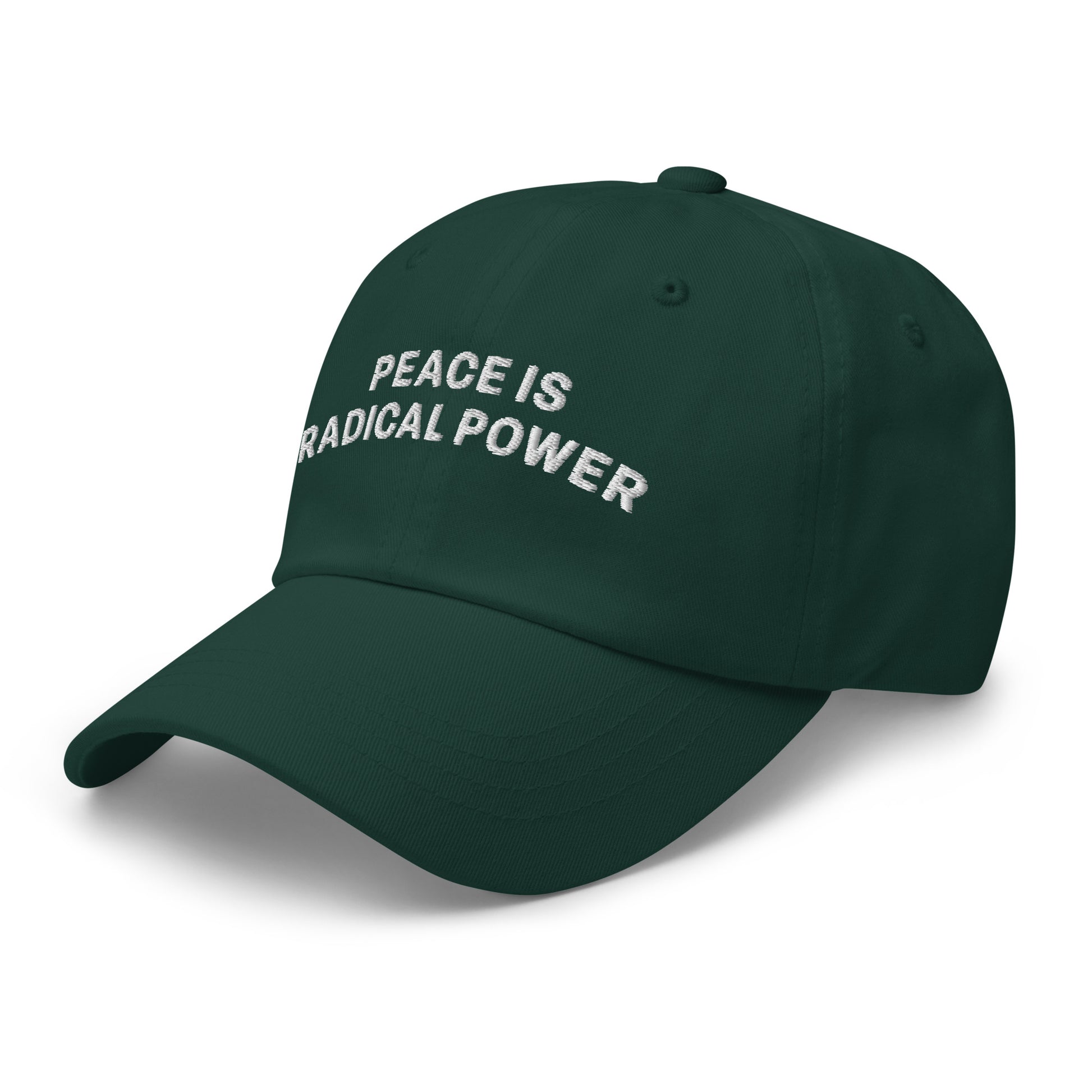 Side Front view of the "Peace Is Radical Power" Anti-War Dad Hat
