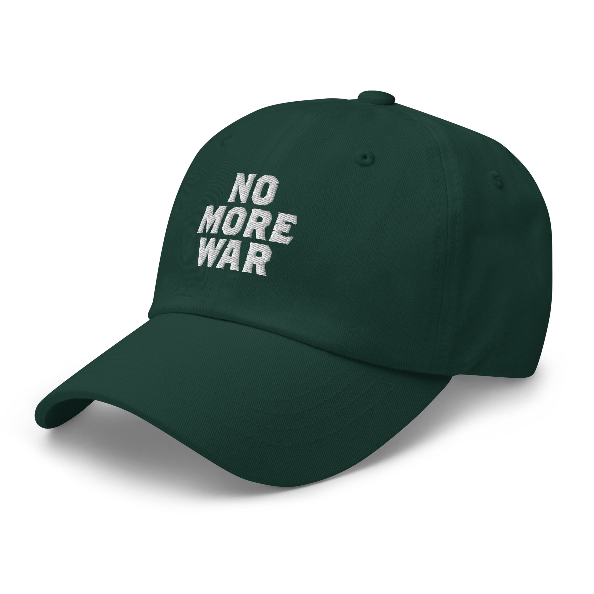 Side Front view of the No More War Anti-War Peace Activist Dad Hat