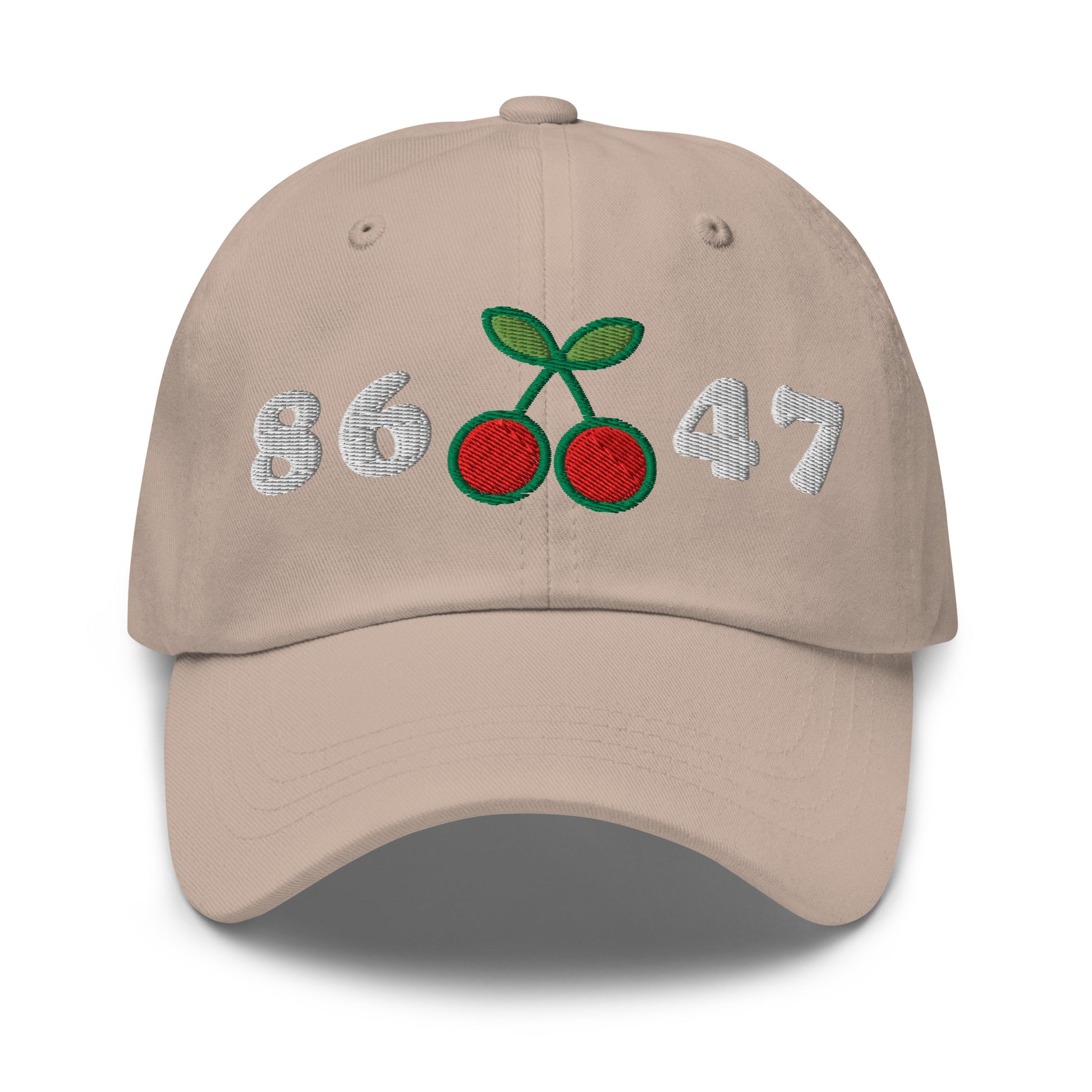 Front View Image: 8647 Cherries Anti-Trump Dad Hat – Front Embroidered Design