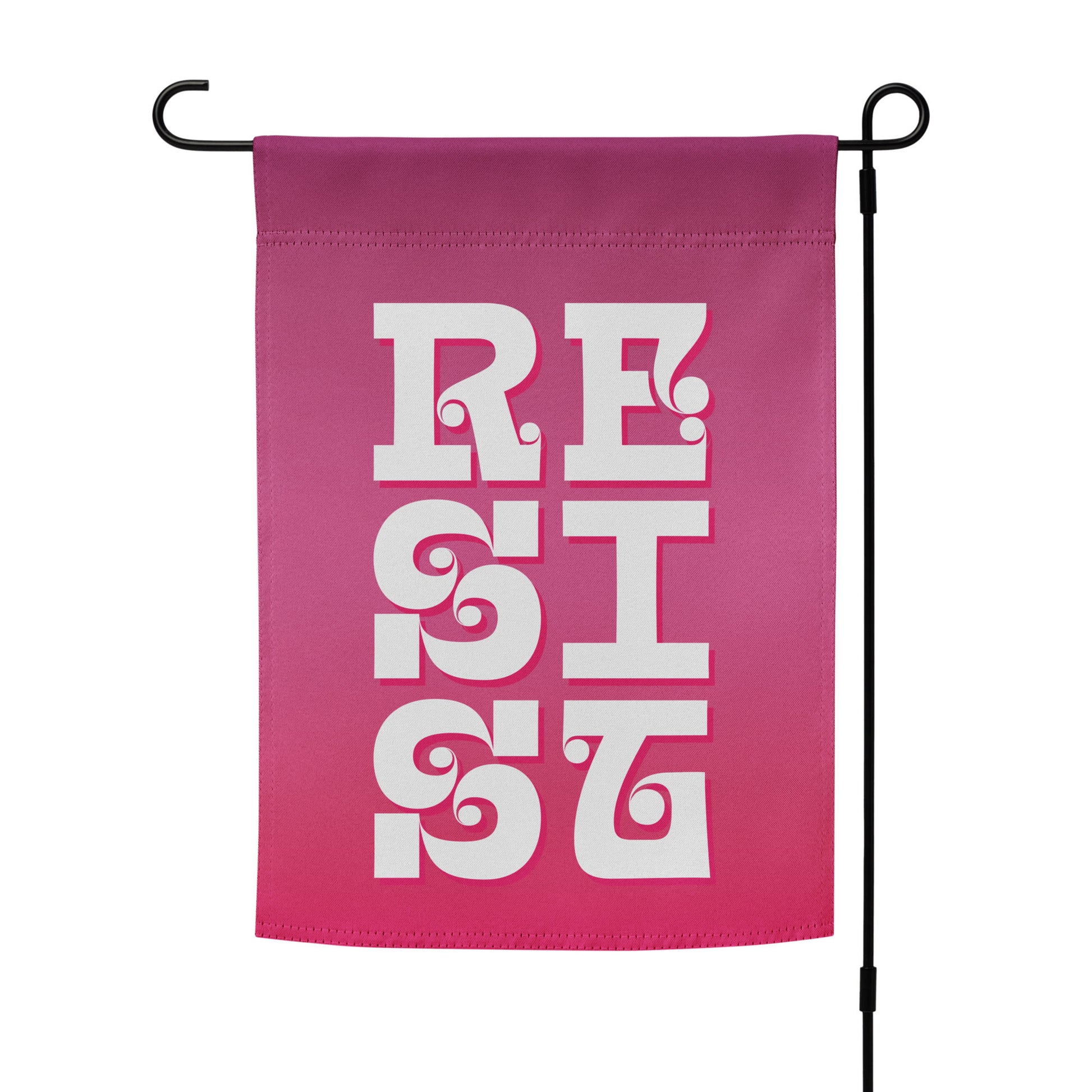 Front View Image: RESIST Garden Flag displayed on a metal stand. 