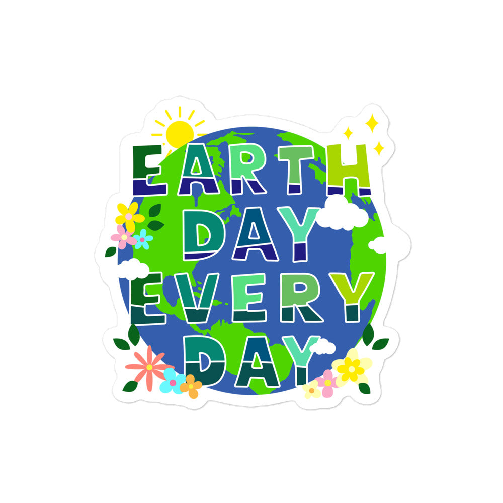 Front View Image: Earth Day Every Day Vinyl Sticker – Bubble-free decal with bold vector-style Earth and sun design.