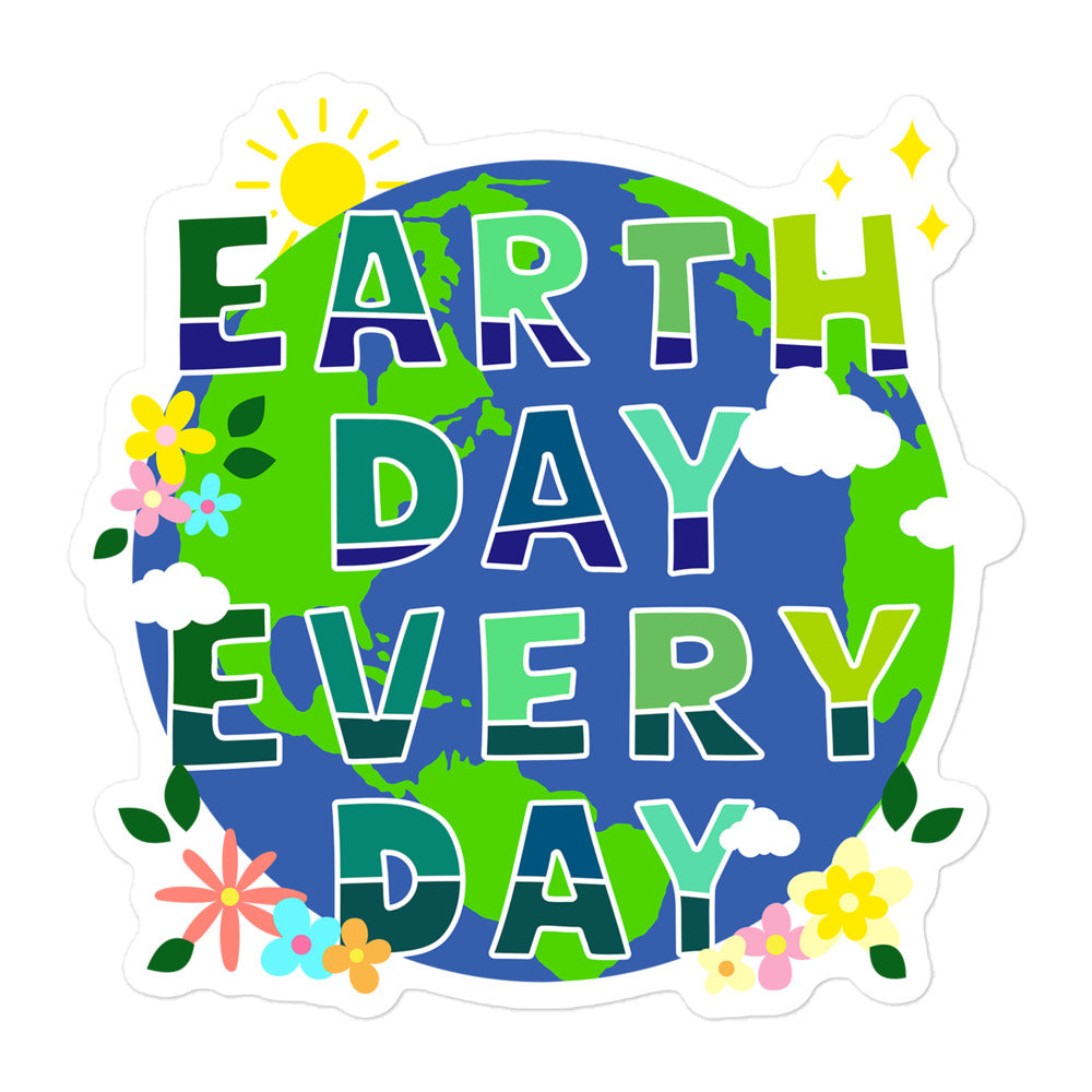 Front View Image: Earth Day Every Day Vinyl Sticker – Bubble-free decal with bold vector-style Earth and sun design.