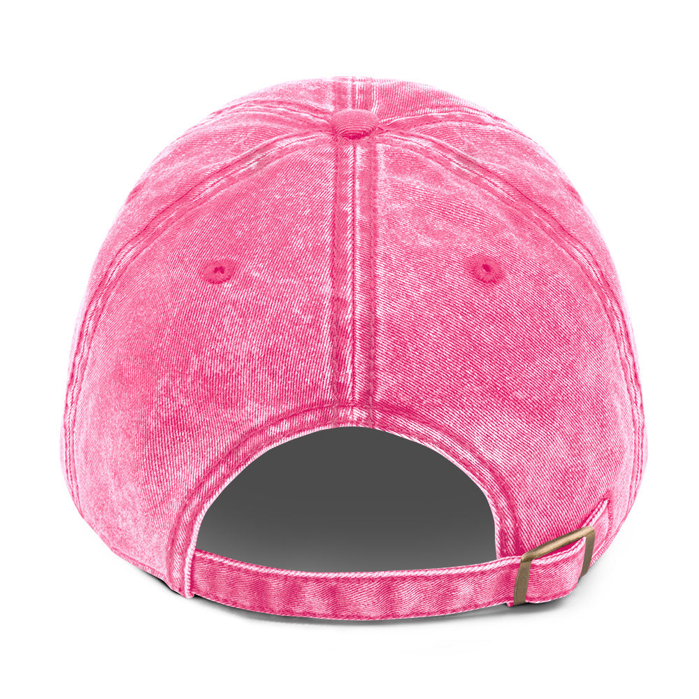 Back view of the pink embroidered vintage cap highlighting the adjustable buckle closure and classic six-panel construction.