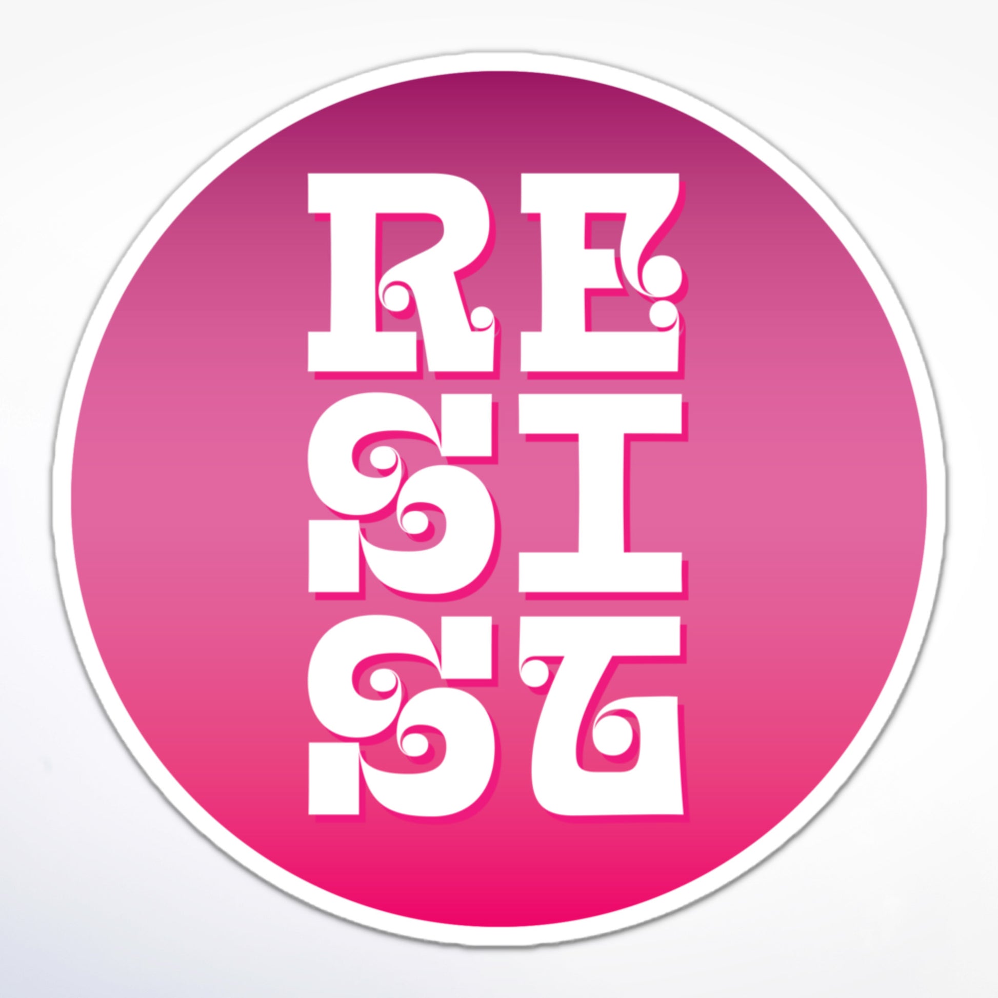 Pink feminist Empowerment sticker featuring the word “RESIST” in stylized white text.