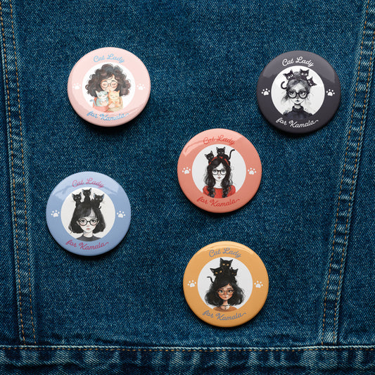 Cat Lady For Kamala Harris 2024 Set of Pin Buttons