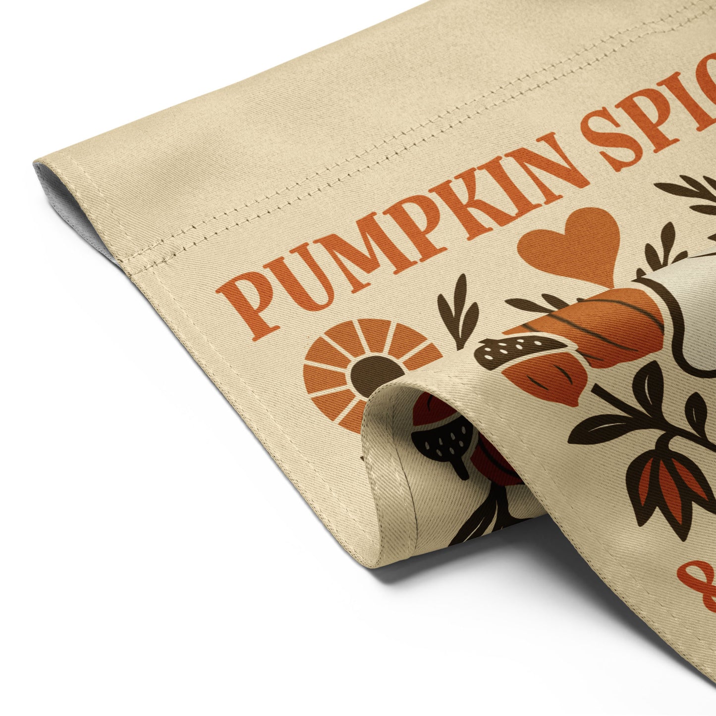 Detailed folded corner view of the “Pumpkin Spice & Human Rights” progressive garden flag with ghost illustration, pumpkin, and floral details, Blue Wave USA activist décor.