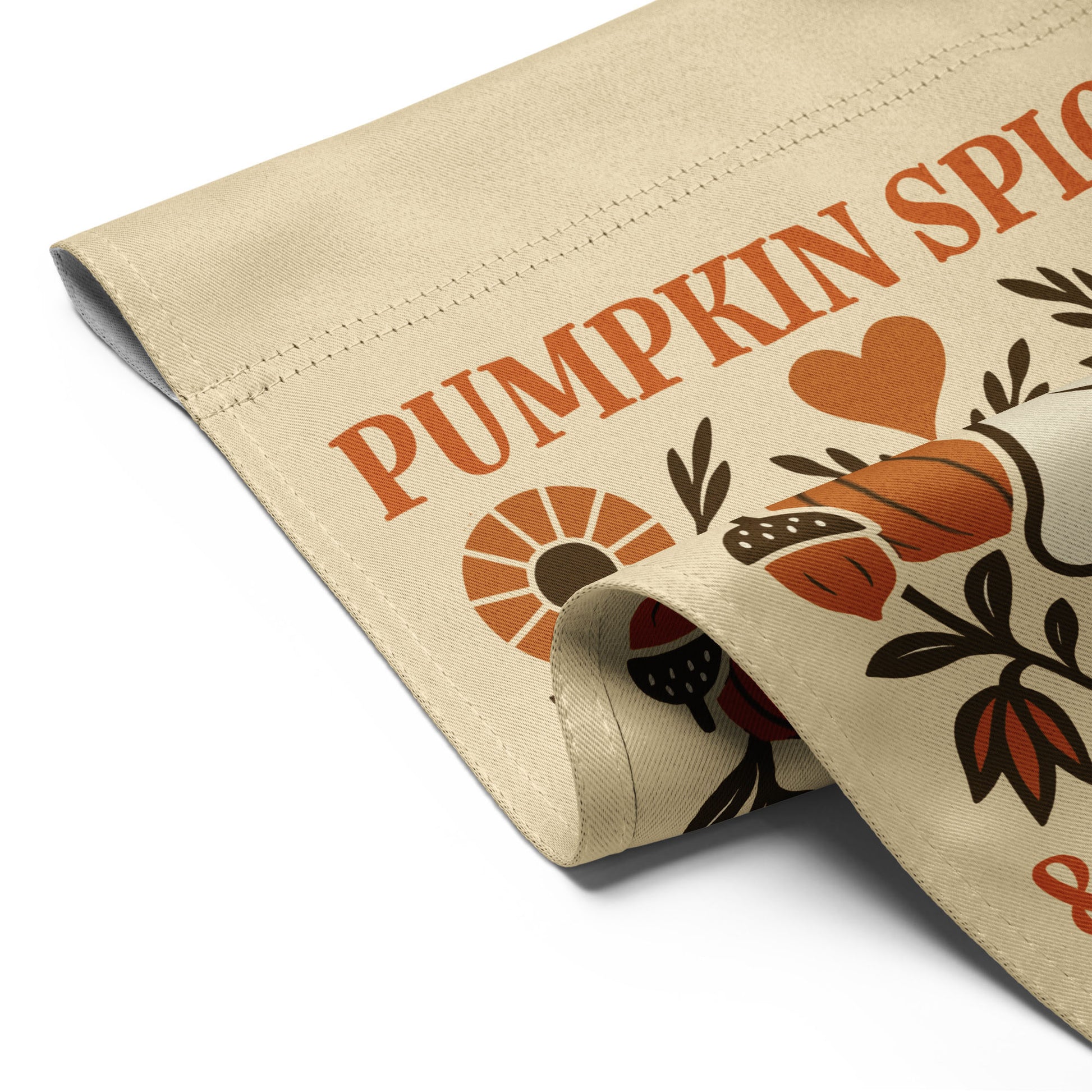 Detailed folded corner view of the “Pumpkin Spice & Human Rights” progressive garden flag with ghost illustration, pumpkin, and floral details, Blue Wave USA activist décor.