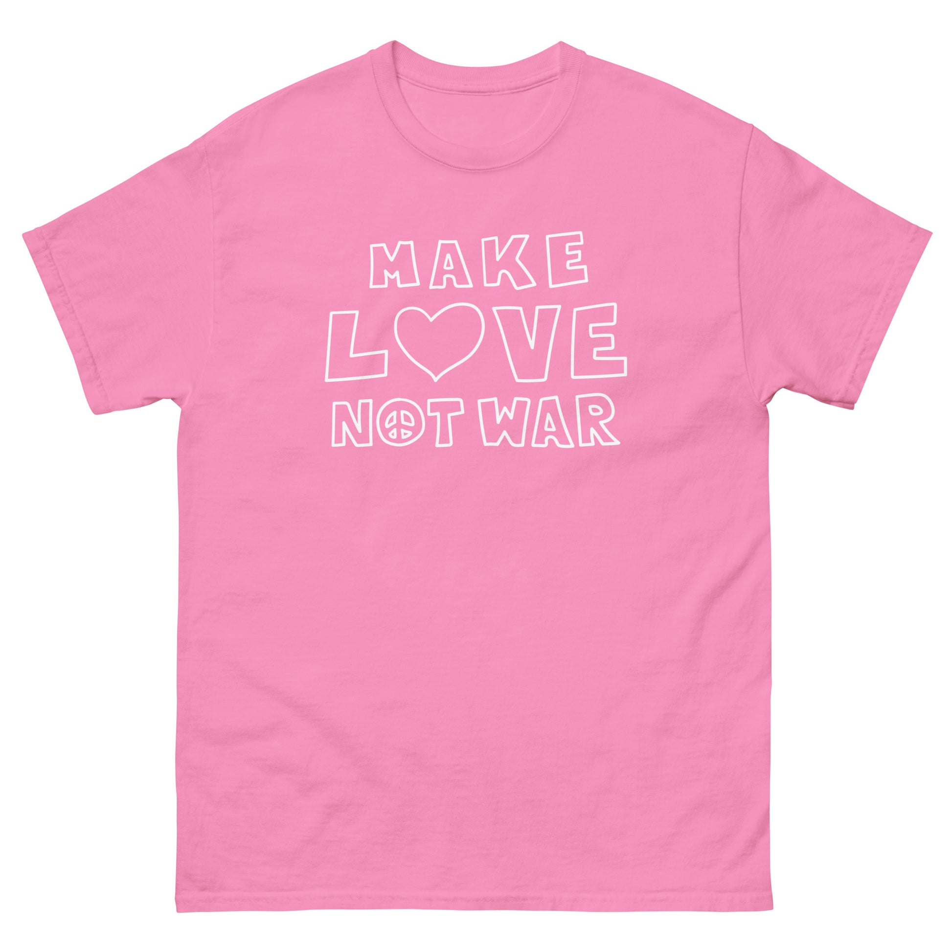 Front view of the "Make Love Not War" Peace & Love Anti-War Unisex Classic Tee