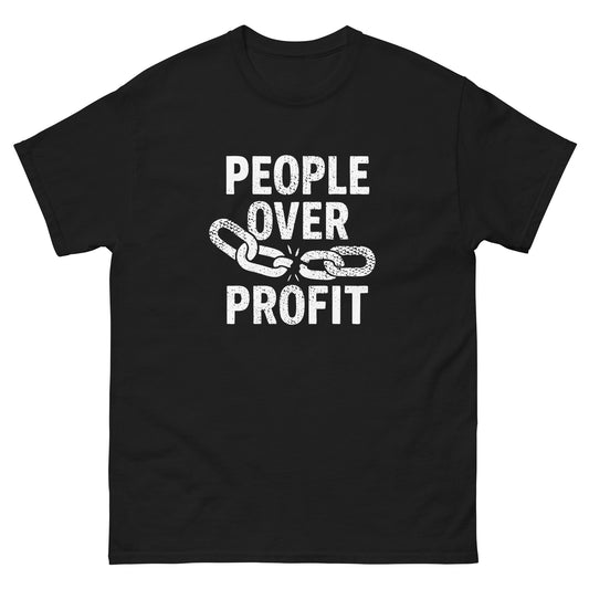 Front View Image: People Over Profit Broken Chain Graphic T-Shirt Front View
