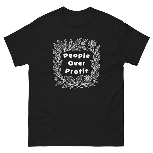 Front View Image: People Over Profit Floral Feminist Graphic Tee Front View