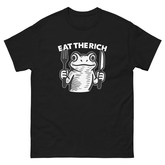 Front view of the "Eat The Rich" Frog Anti-Capitalism Protest Unisex Classic Tee