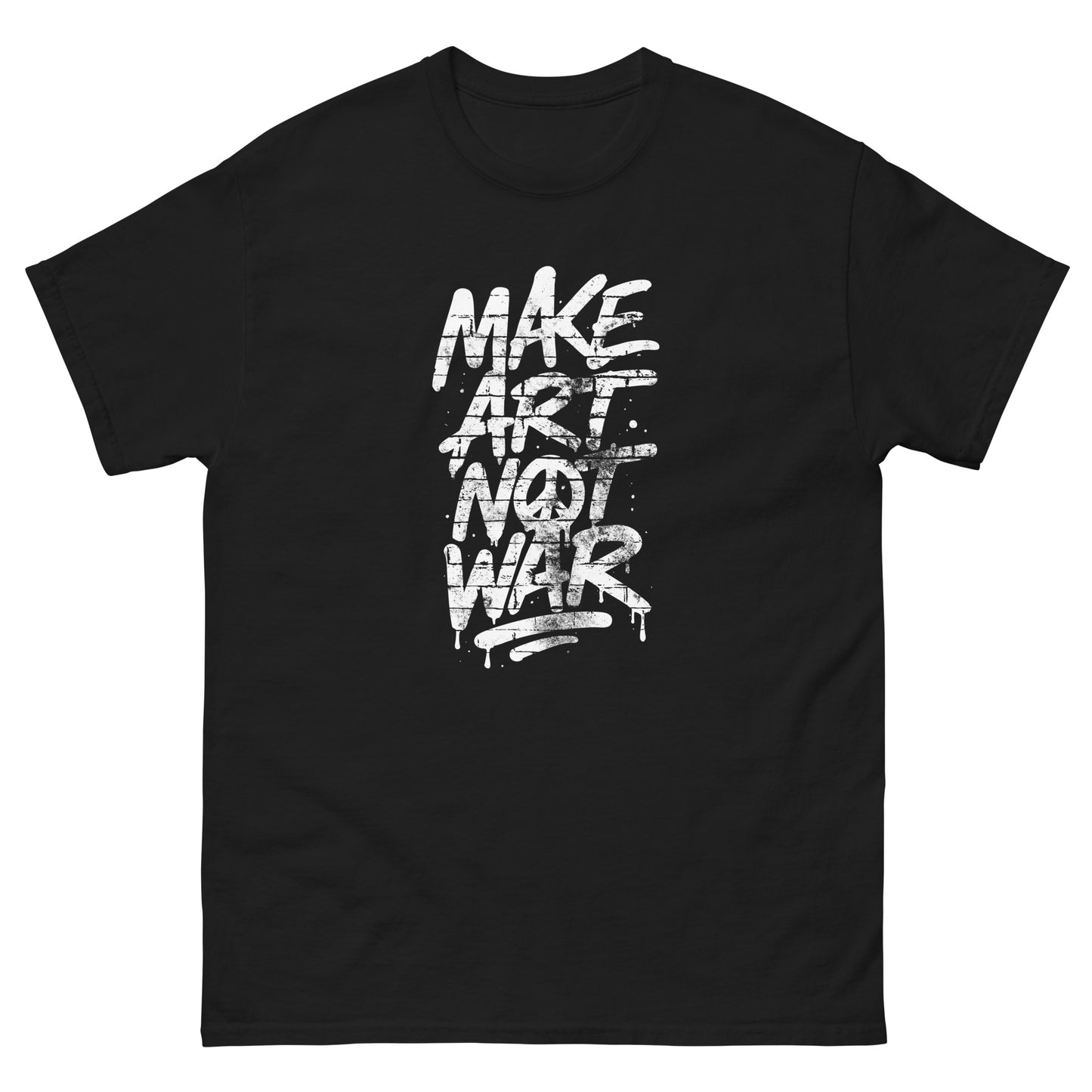Front view of the "Make Art Not War" Graffiti Brick Wall Anti-War Unisex Classic Tee