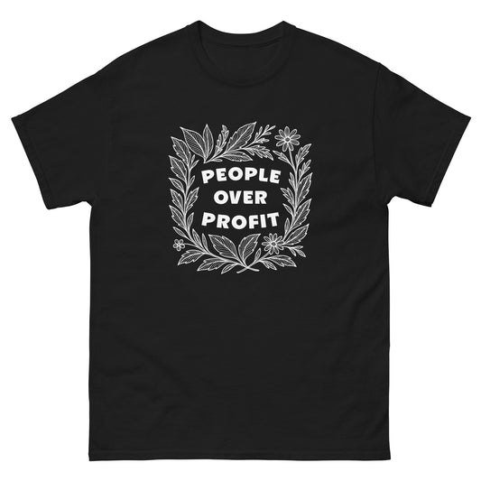 Front View Image: People Over Profit Floral Feminist Graphic Tee Front View