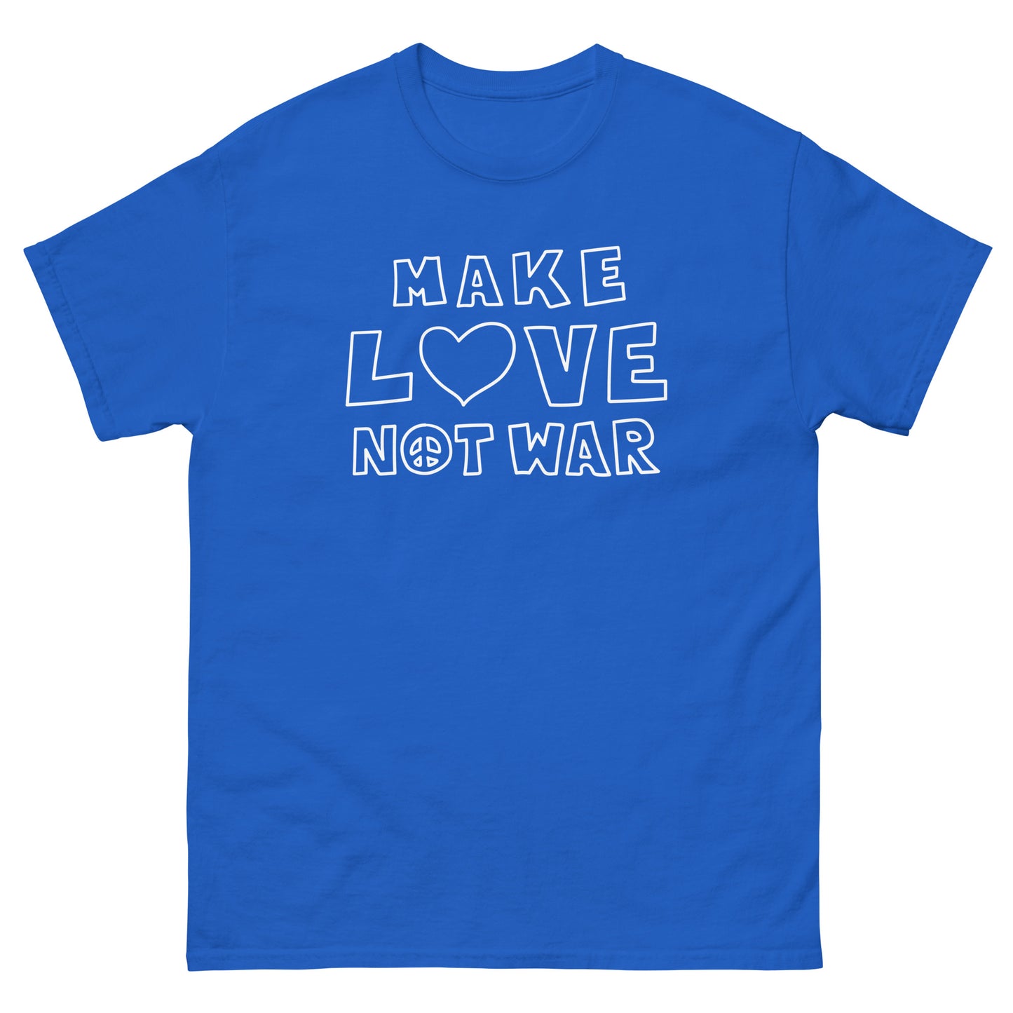 Front view of the "Make Love Not War" Peace & Love Anti-War Unisex Classic Tee