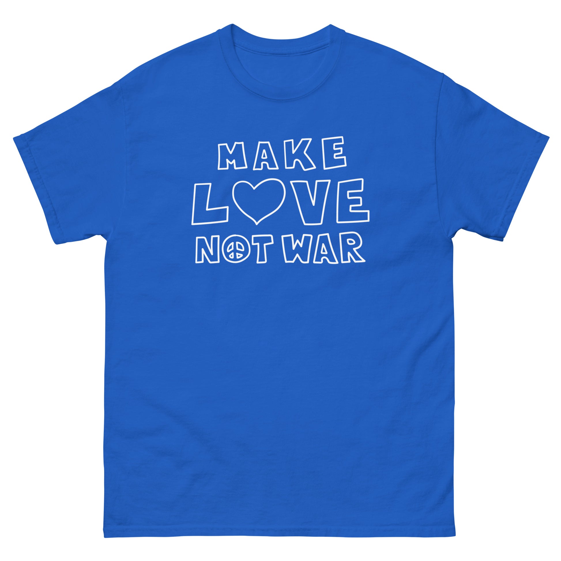 Front view of the "Make Love Not War" Peace & Love Anti-War Unisex Classic Tee