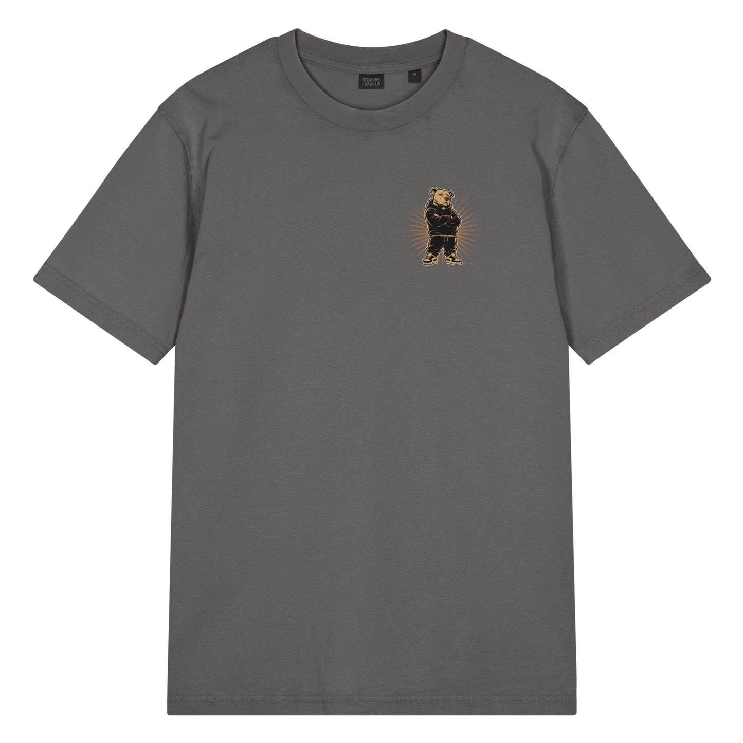 Pepper vintage t-shirt highlighting the minimalist front chest pit bull graphic celebrating Black excellence through bold streetwear-inspired design.