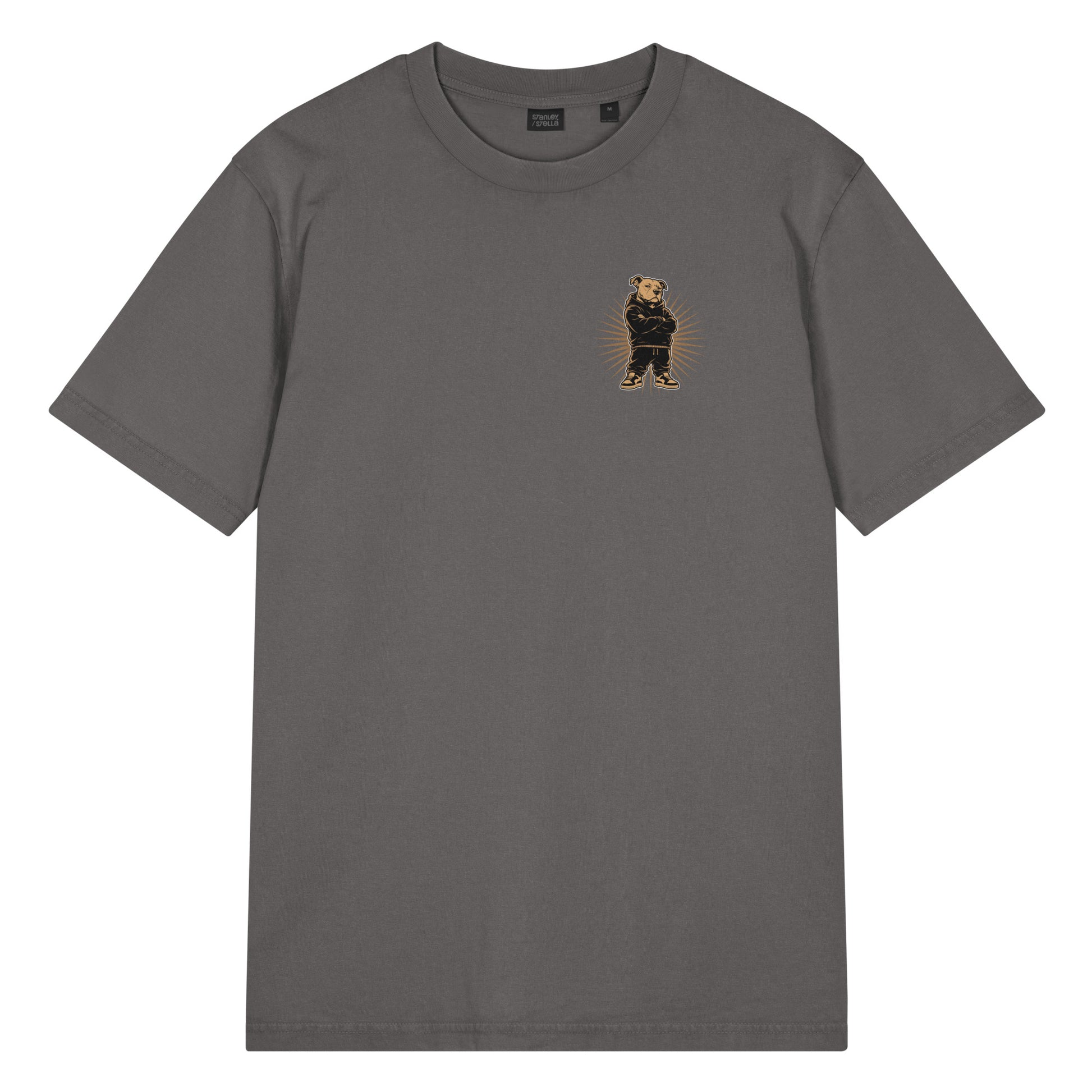 Pepper vintage t-shirt highlighting the minimalist front chest pit bull graphic celebrating Black excellence through bold streetwear-inspired design.
