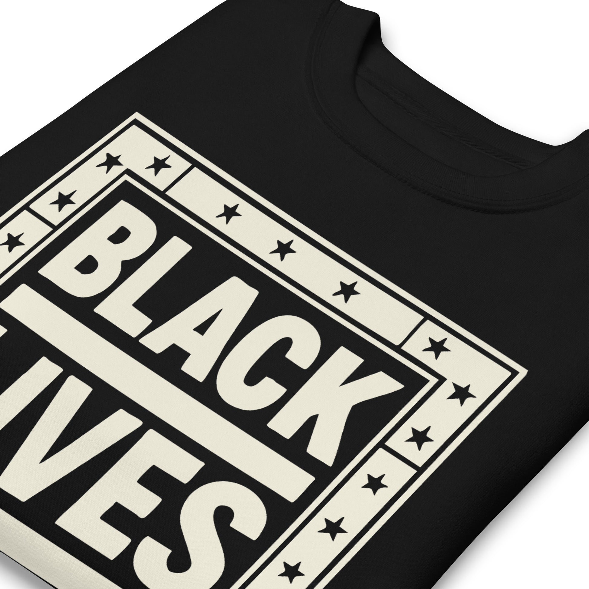 Close-Up of Design: Close-Up of Black Lives Matter Bold Typography and Star Border