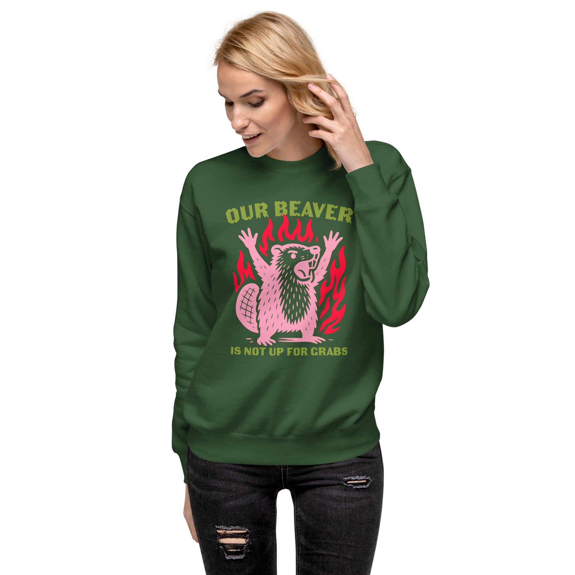 Lifestyle Image: Canadian model wearing the sweatshirt outdoors in a proud Canadian setting