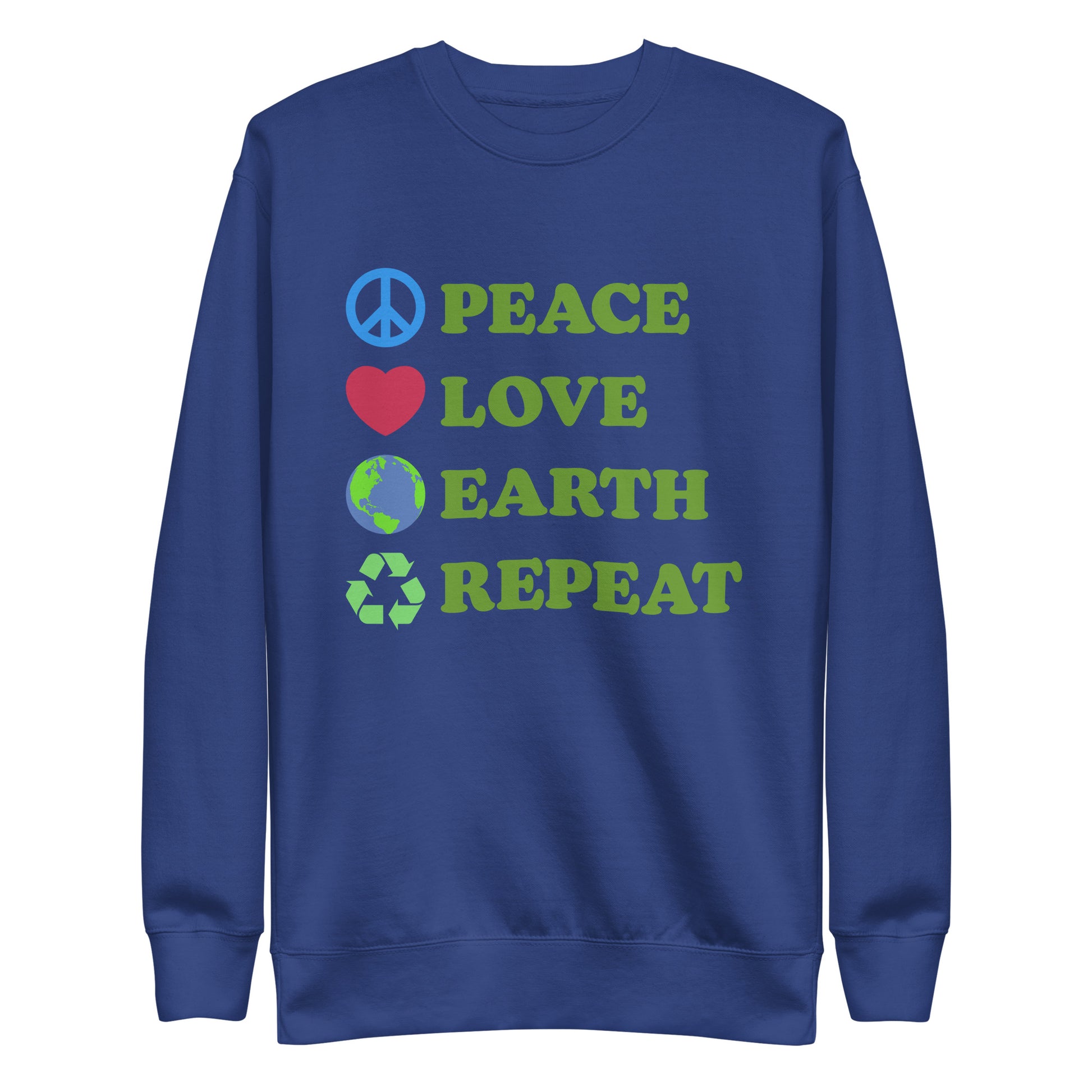 Front View Image: Peace Love Earth Repeat sweatshirt shown flat with full front design
