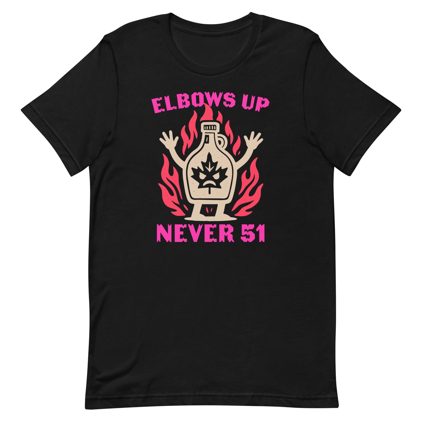 Front View Image: “Elbows Up Never 51” Canadian pride t-shirt on display