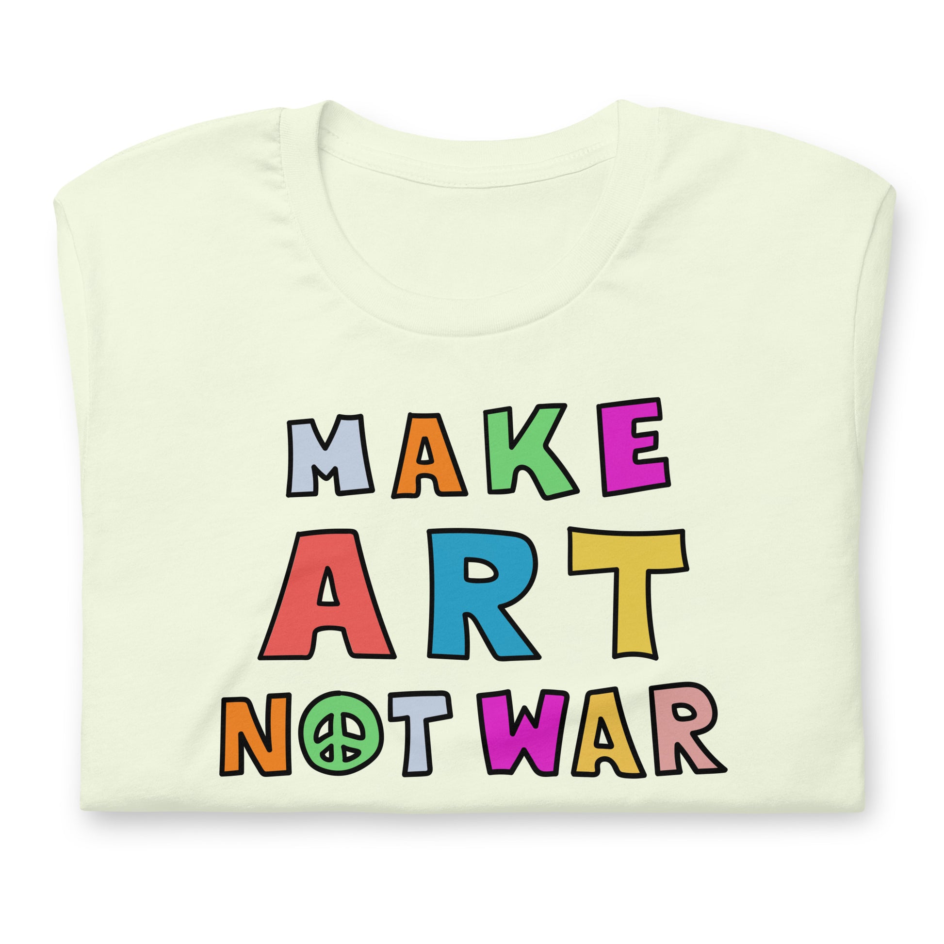 Close-Up of Design: Close-up of bold “Make Art Not War” political statement graphic