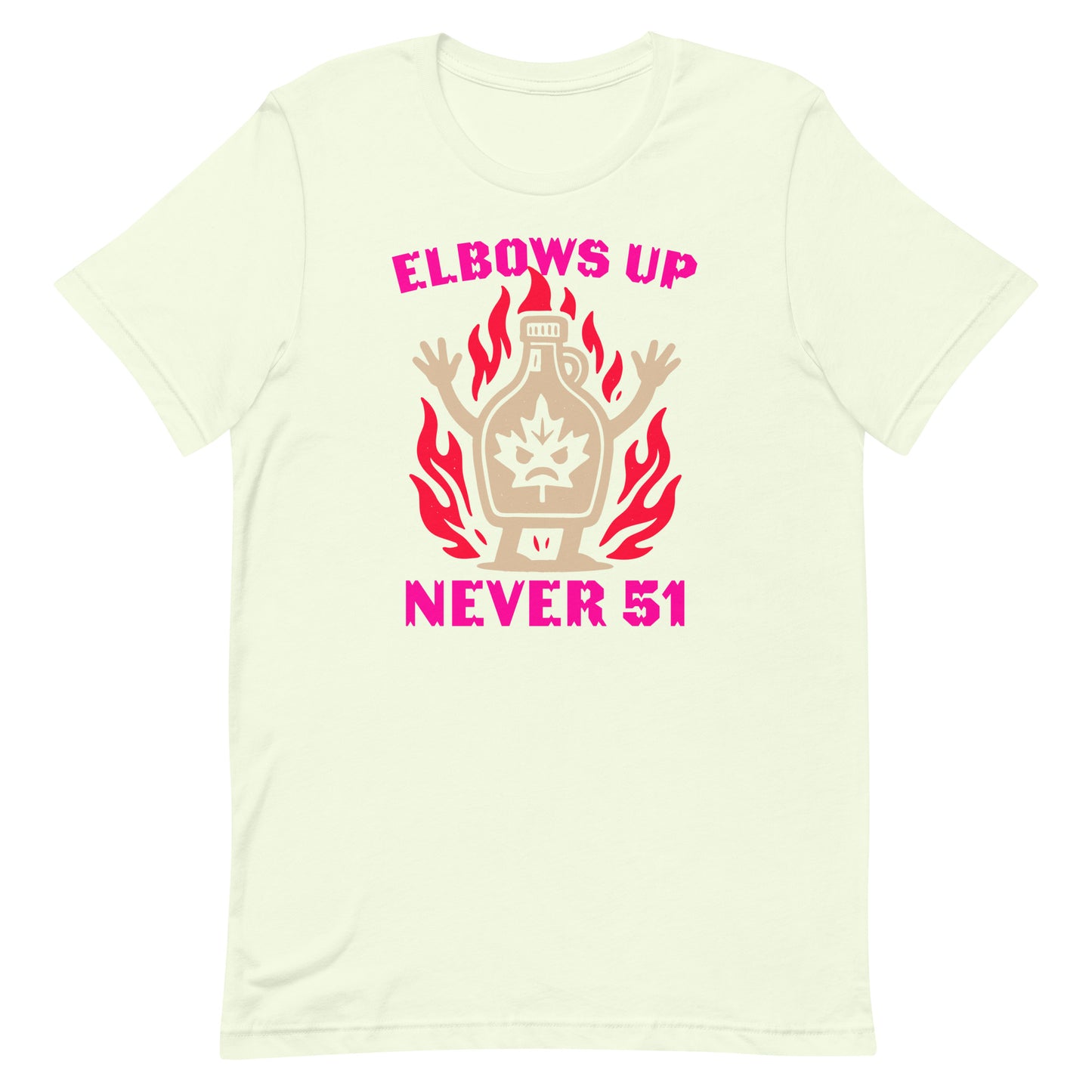 Front View Image: “Elbows Up Never 51” Canadian pride t-shirt on display