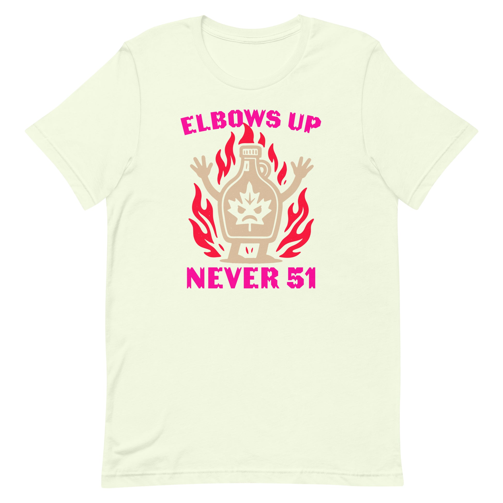 Front View Image: “Elbows Up Never 51” Canadian pride t-shirt on display