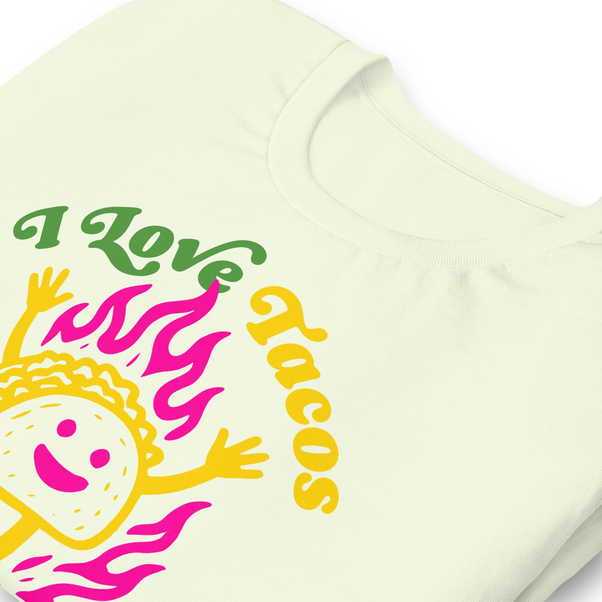 Close-Up of Design: “Close-up of bold taco and flames graphic with pro-Mexico message”