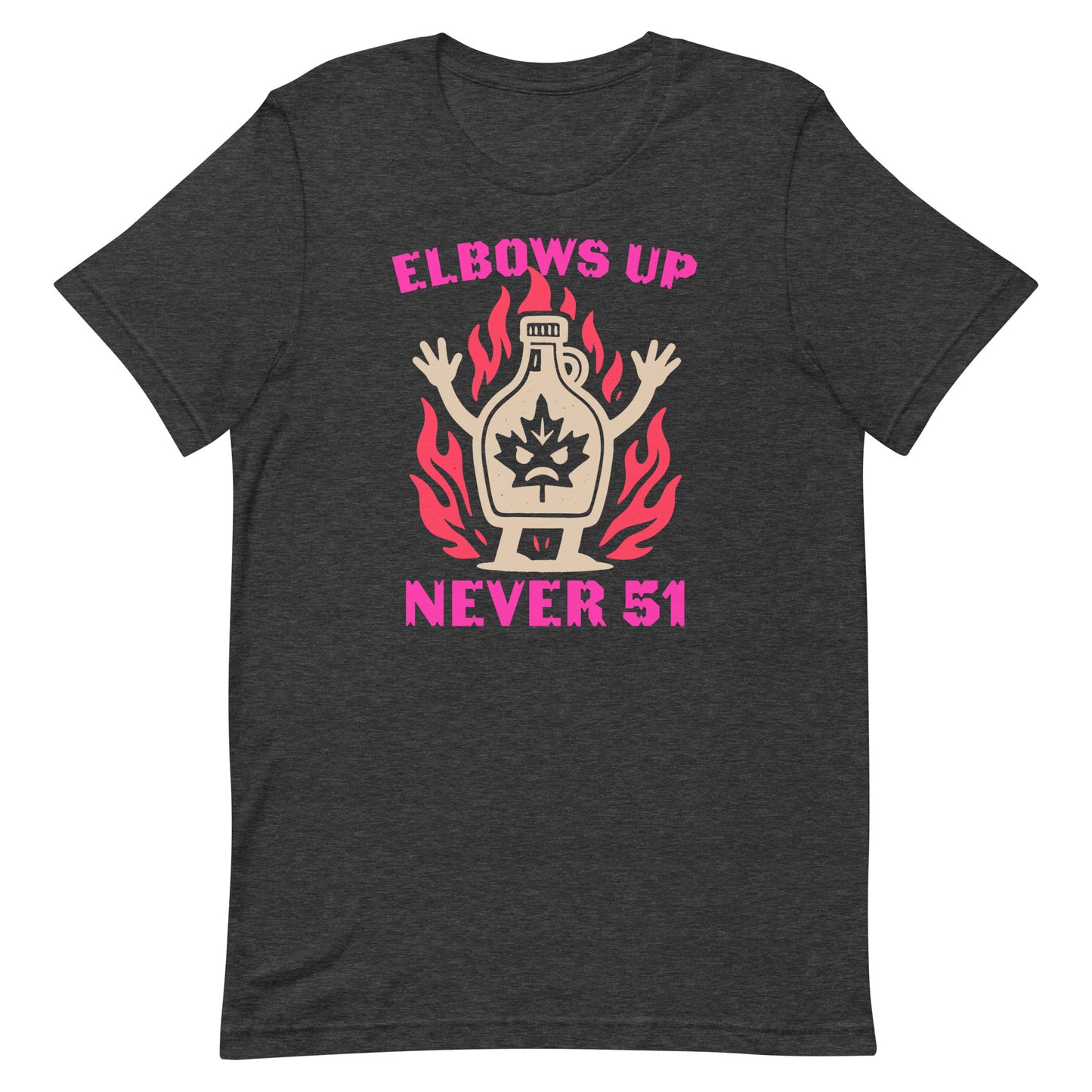 Front View Image: “Elbows Up Never 51” Canadian pride t-shirt on display