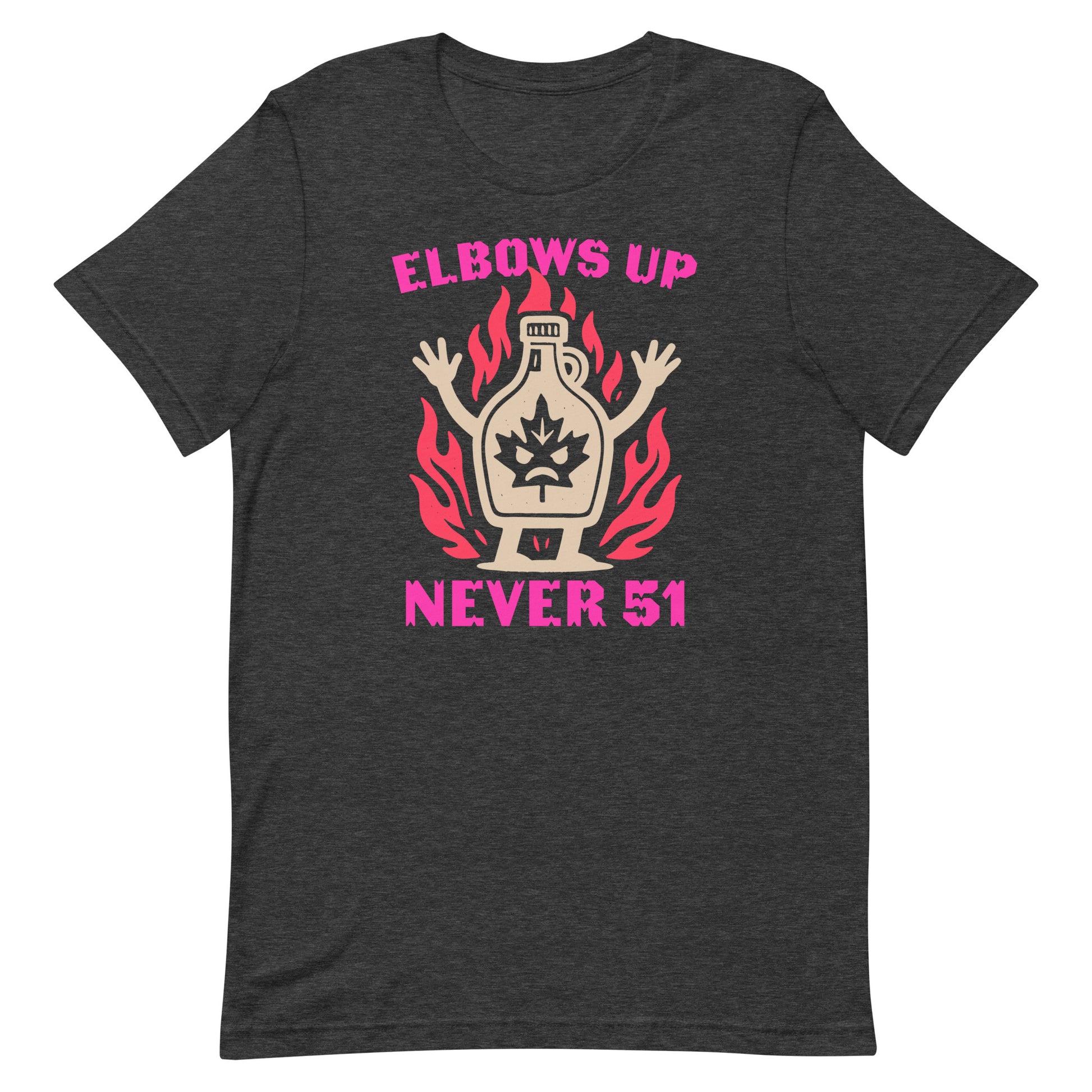 Front View Image: “Elbows Up Never 51” Canadian pride t-shirt on display