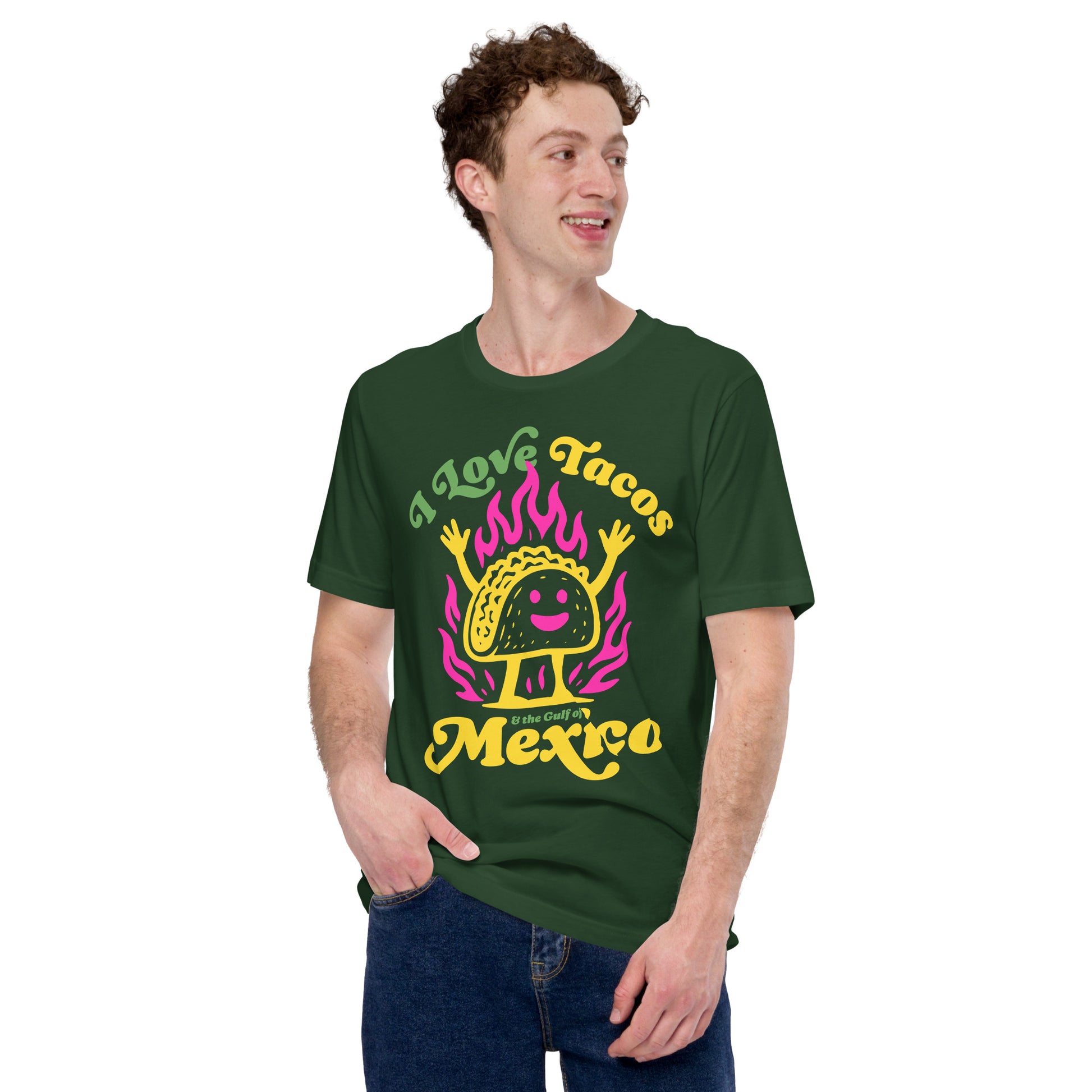 Lifestyle Image: “Man wearing political taco shirt celebrating the Gulf of Mexico and cultural pride”
