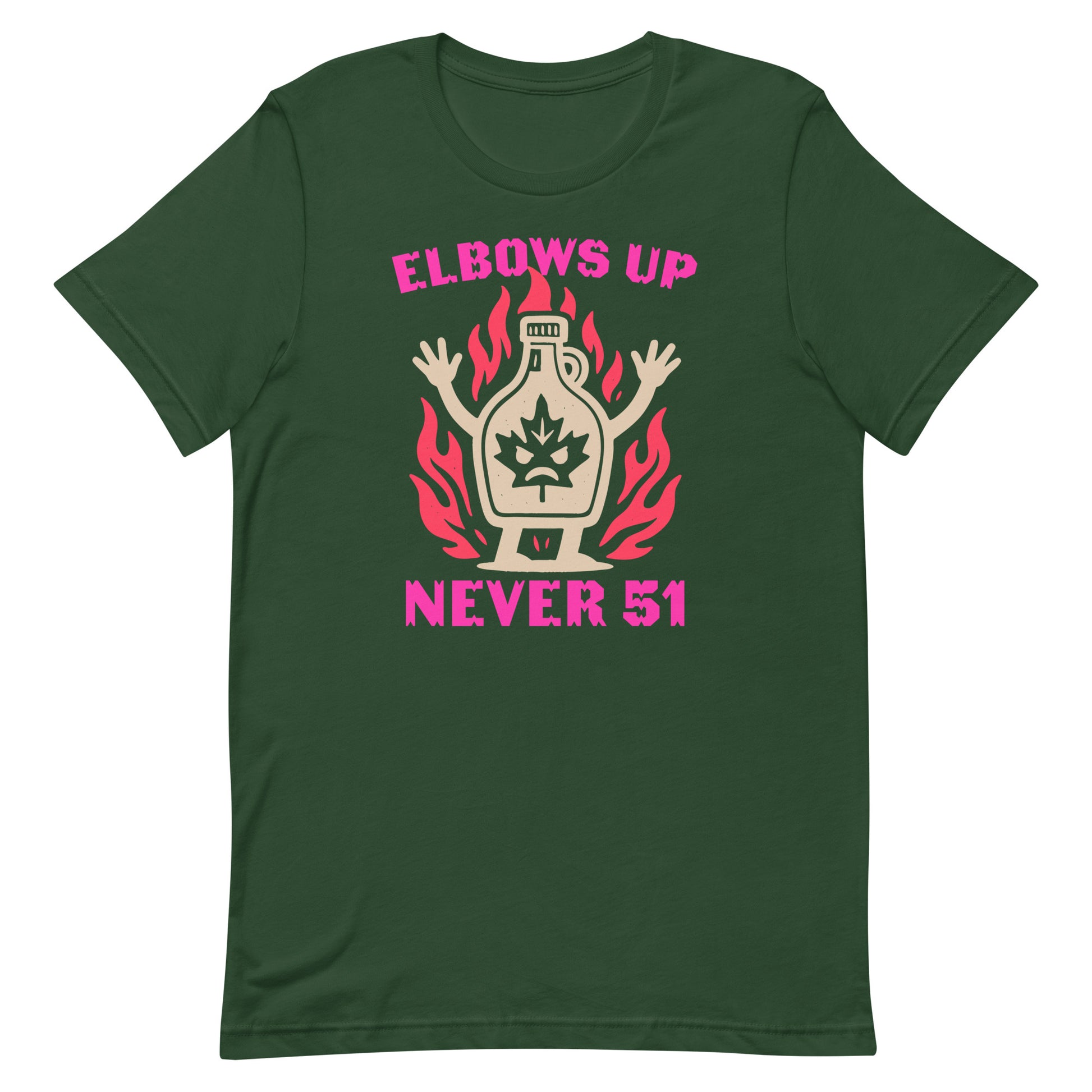 Front View Image: “Elbows Up Never 51” Canadian pride t-shirt on display