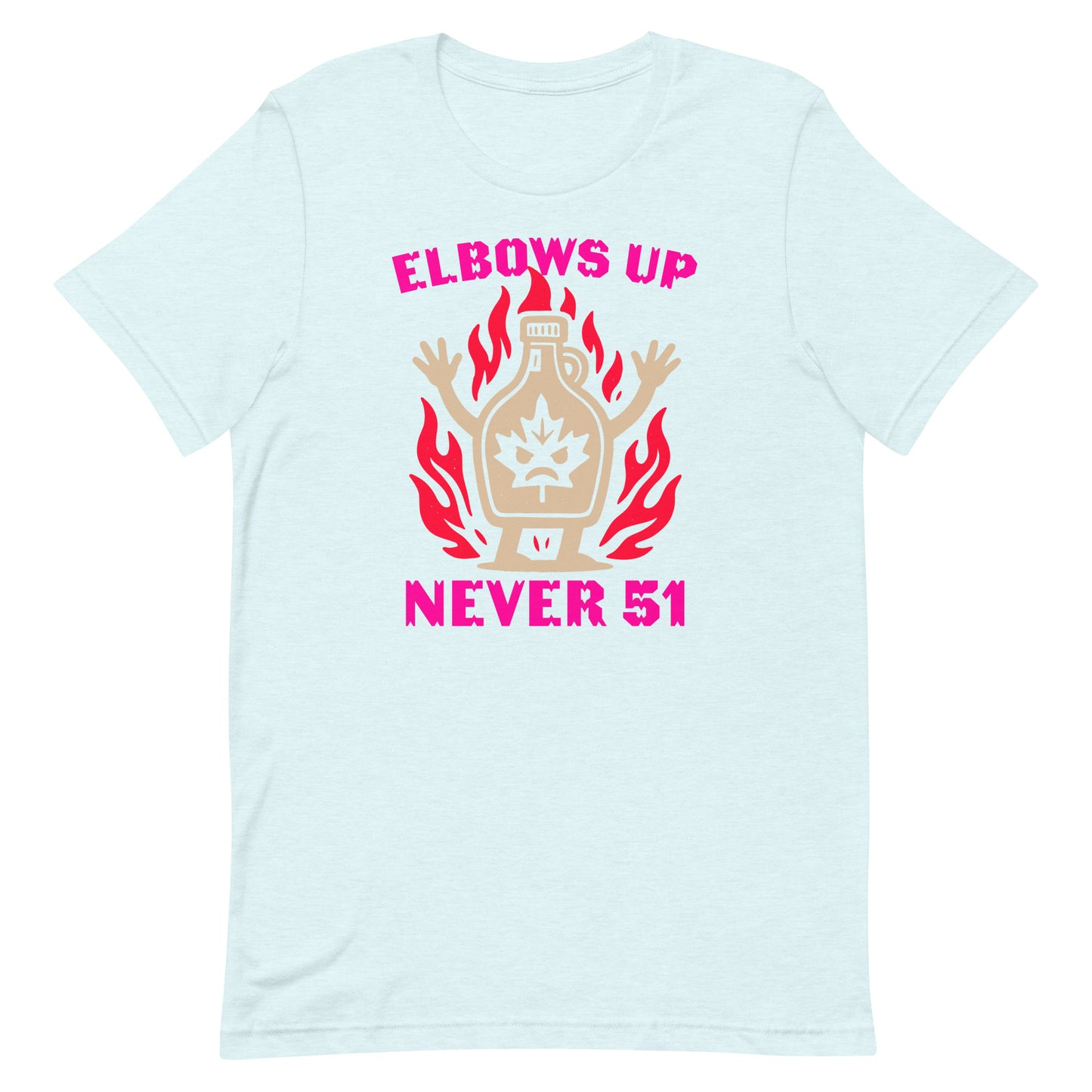 Front View Image: “Elbows Up Never 51” Canadian pride t-shirt on display