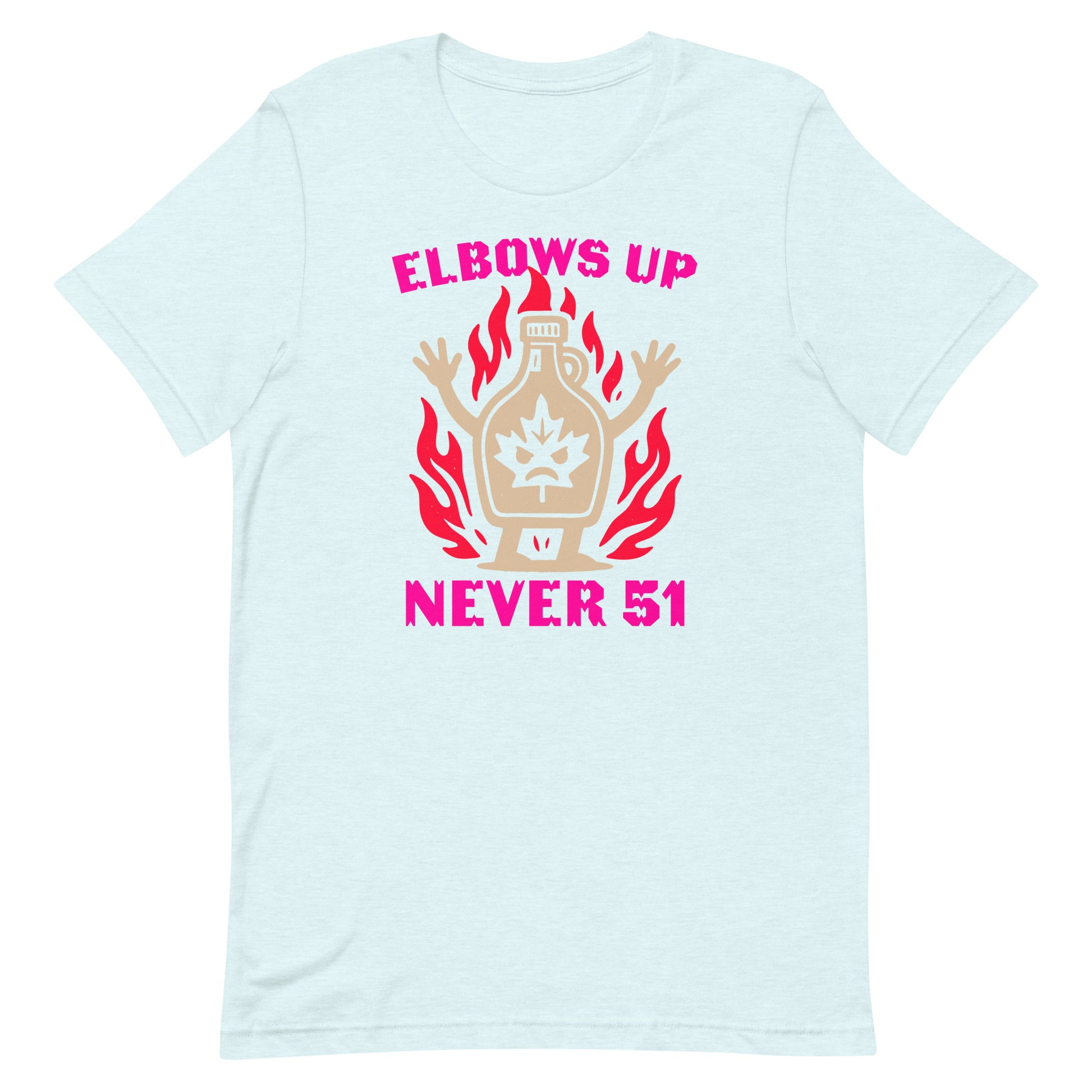 Front View Image: “Elbows Up Never 51” Canadian pride t-shirt on display