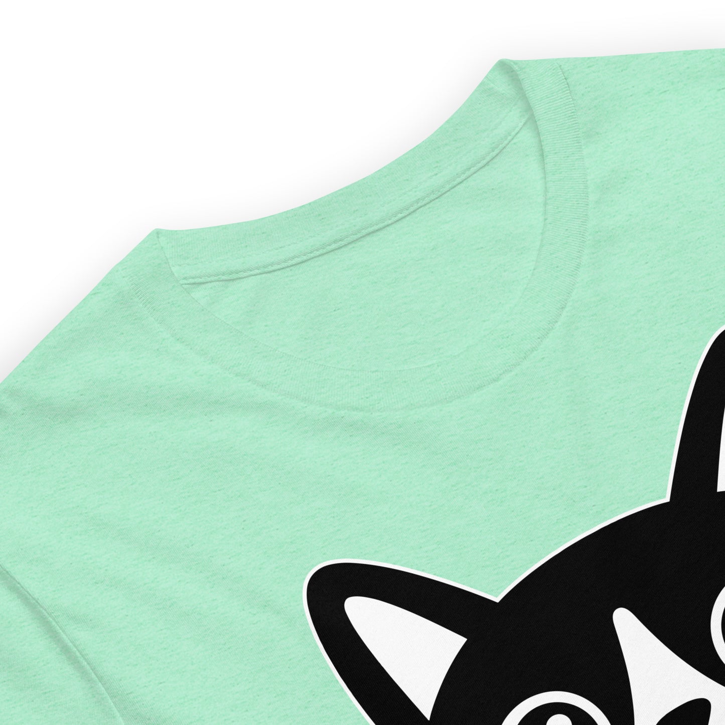 Mint green t-shirt laid flat featuring bold graphic cat illustration with raised middle finger, high-contrast white print, centered composition, message “FUCK ICE,” t-shirt by Blue Wave USA.