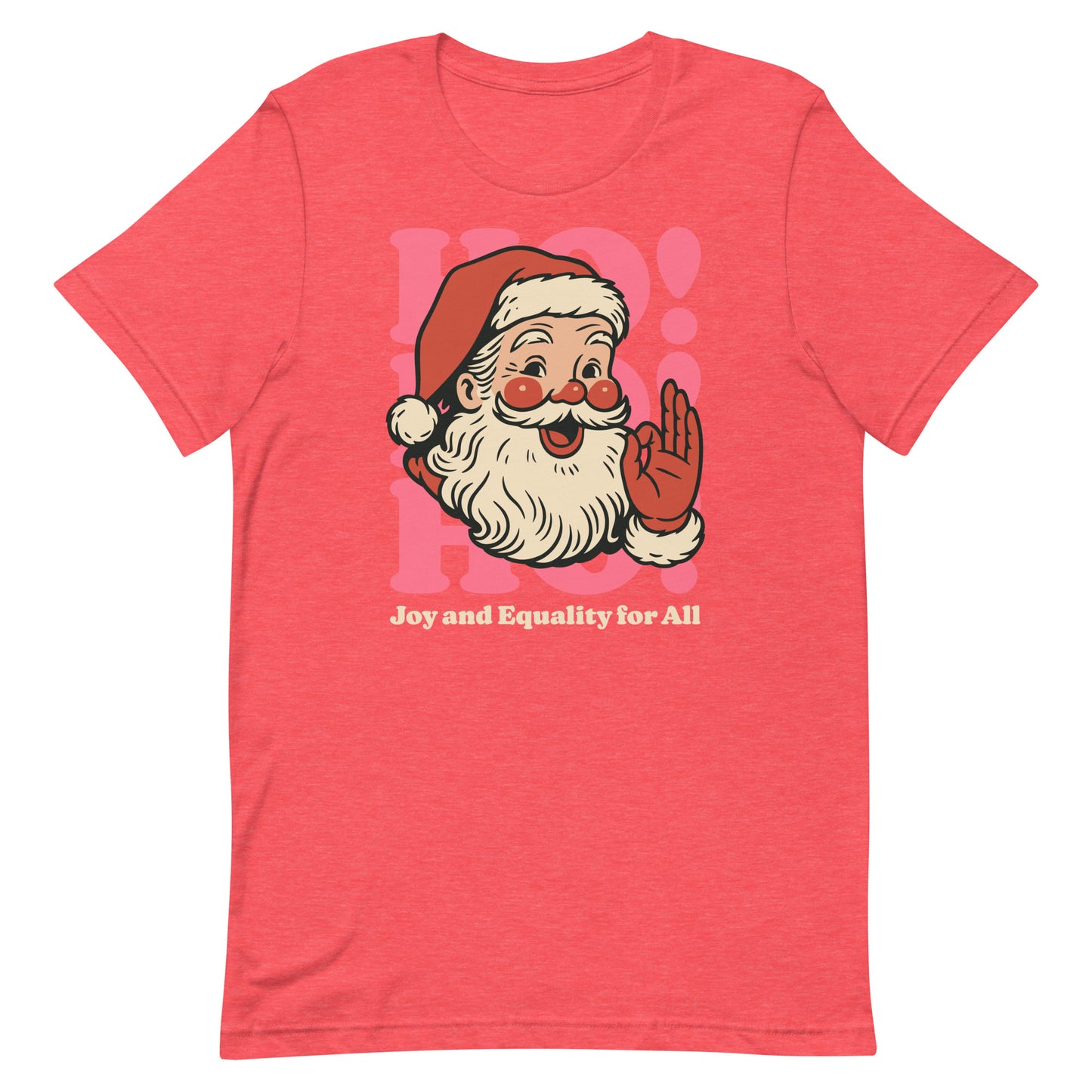Heather red shirt with the inclusive Santa design in soft pink and cream tones.