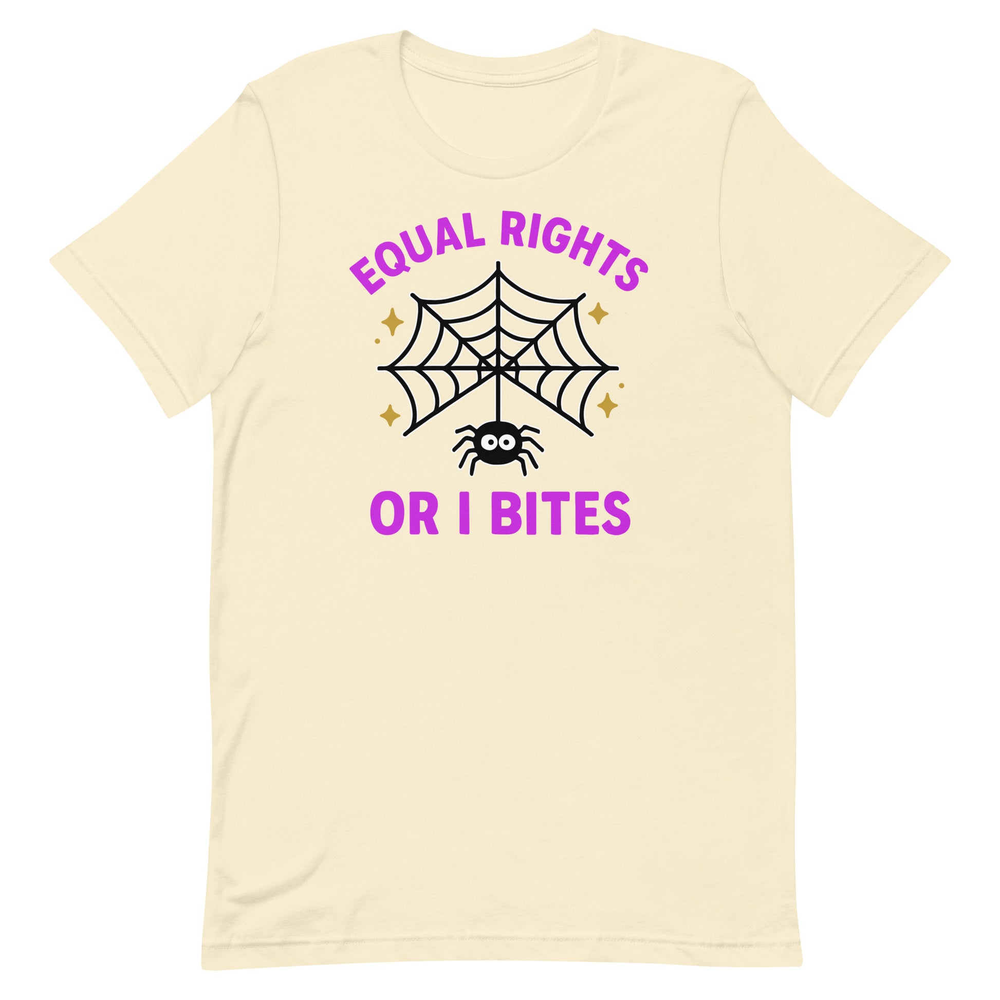 Cream “Equal Rights or I Bites” Halloween shirt, playful equality message for progressive activists.
