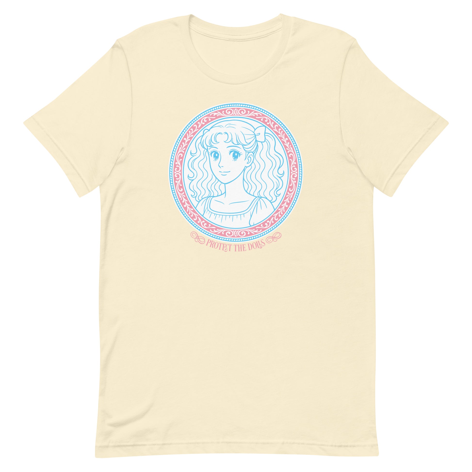 Natural cream version of the “Protect the Dolls” shirt by Blue Wave USA, balancing warmth and empowerment through minimalist feminist art.