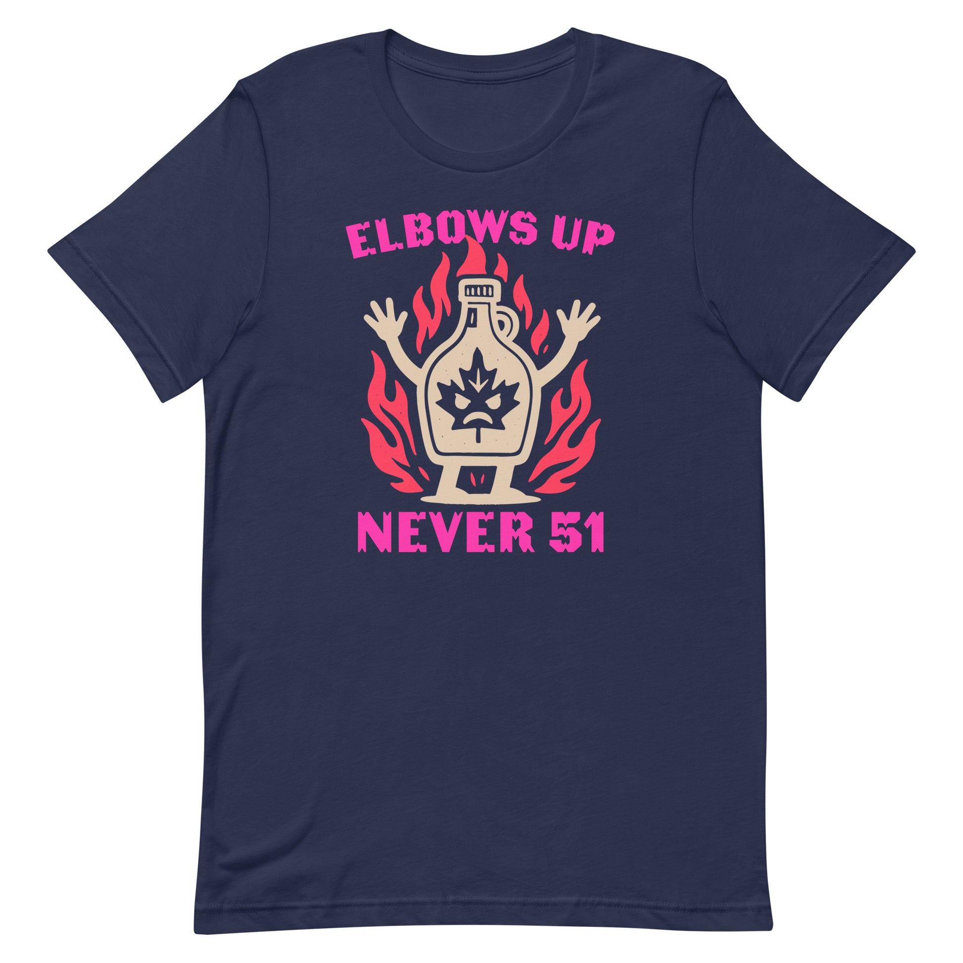 Front View Image: “Elbows Up Never 51” Canadian pride t-shirt on display