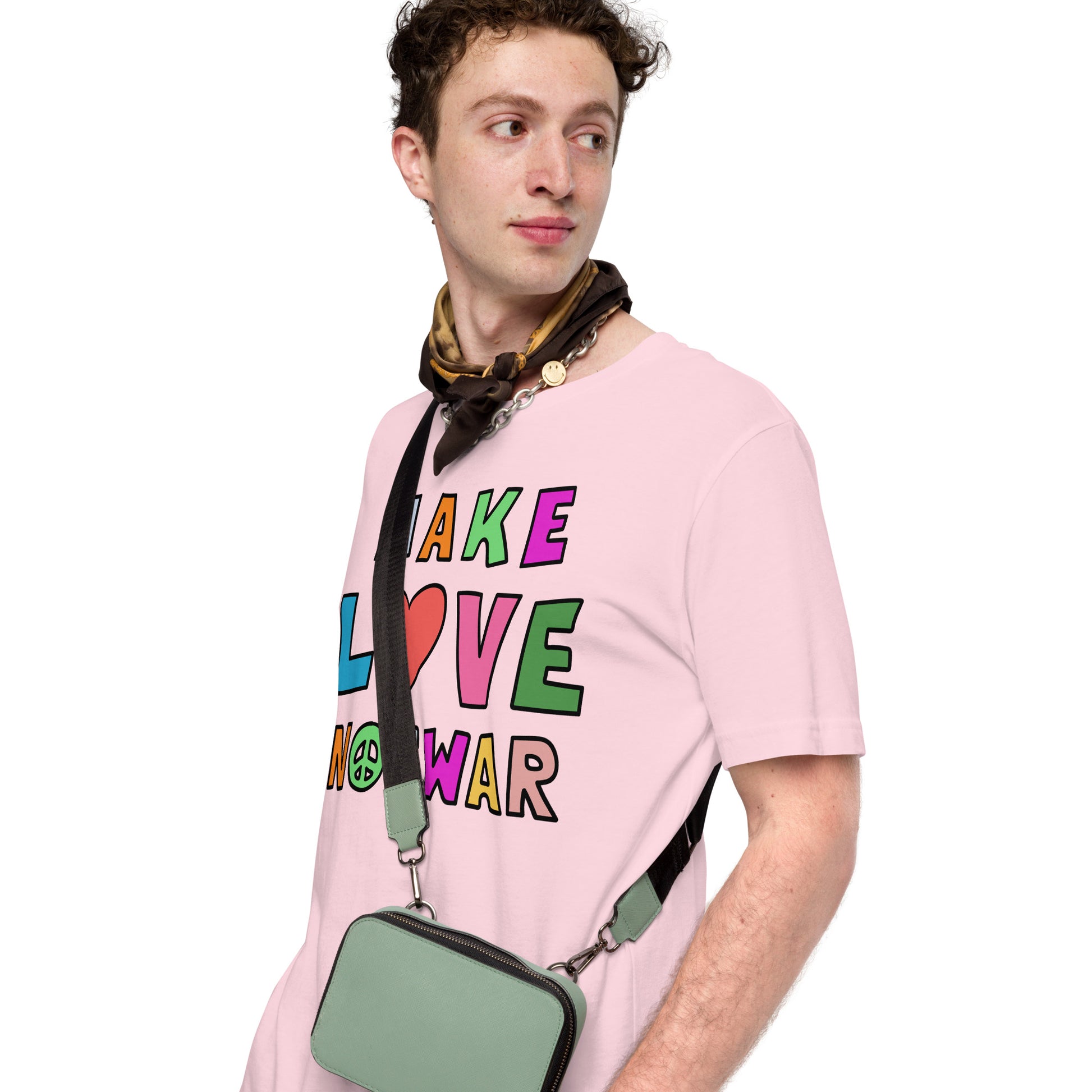 Lifestyle Image: Man wearing the peace and love shirt in a casual or protest setting