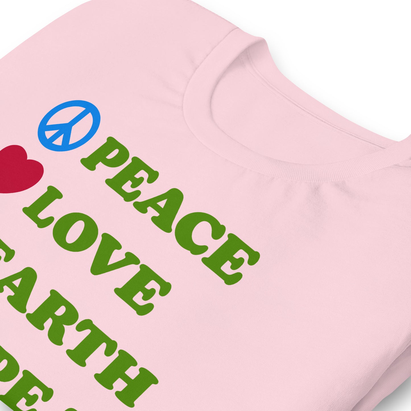Close-Up of Design: Bold peace, heart, Earth, and recycle symbols with sharp text detail